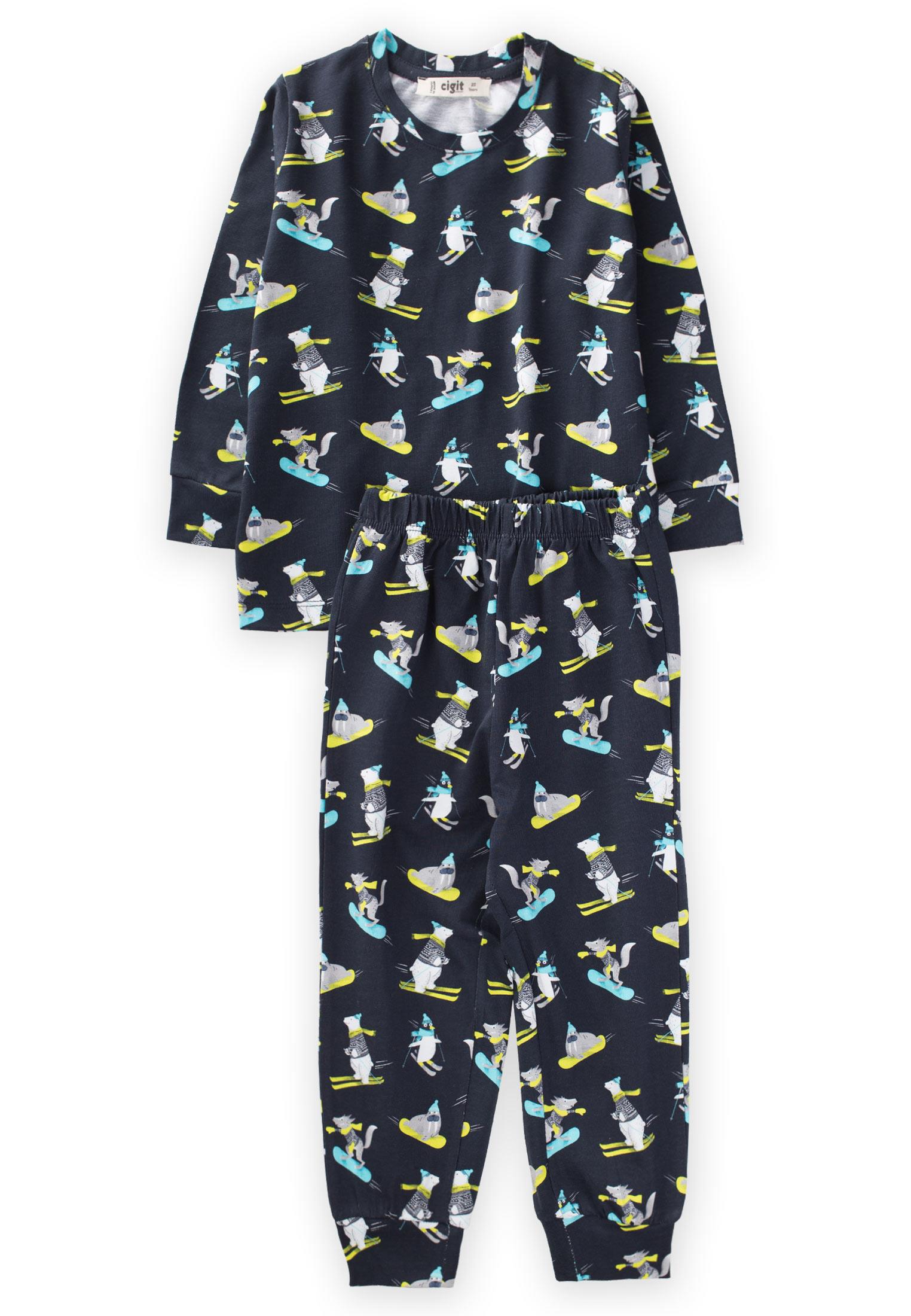CigitBaskılı Desenli Pijama Takım 2-7 Yaş LACİVERT