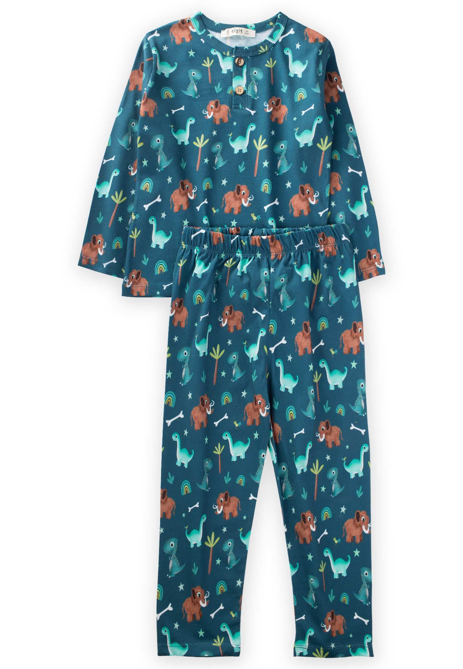 CigitDesenli Pijama Takım 1-5 Yaş LACİVERT
