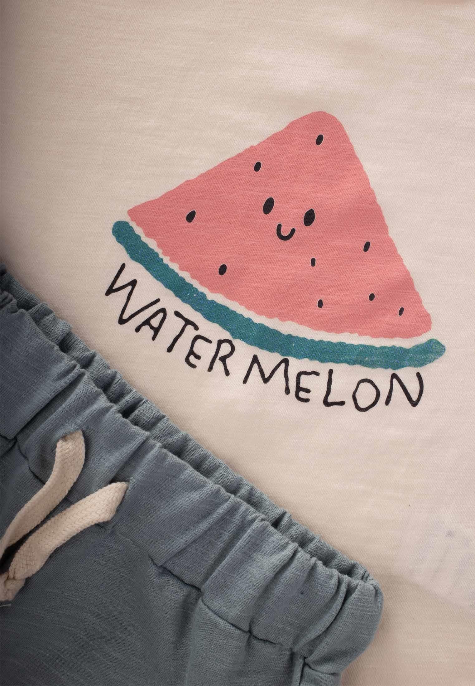 CigitWater Melon Baskılı Pijama Takım 2-8 Yaş EKRU/MİNT