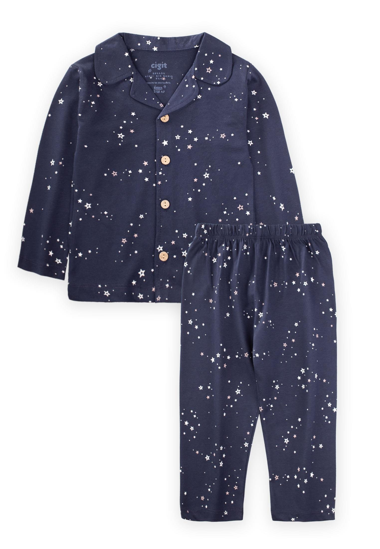 CigitYıldız Desenli Pijama Takım 1-8 Yaş LACİVERT