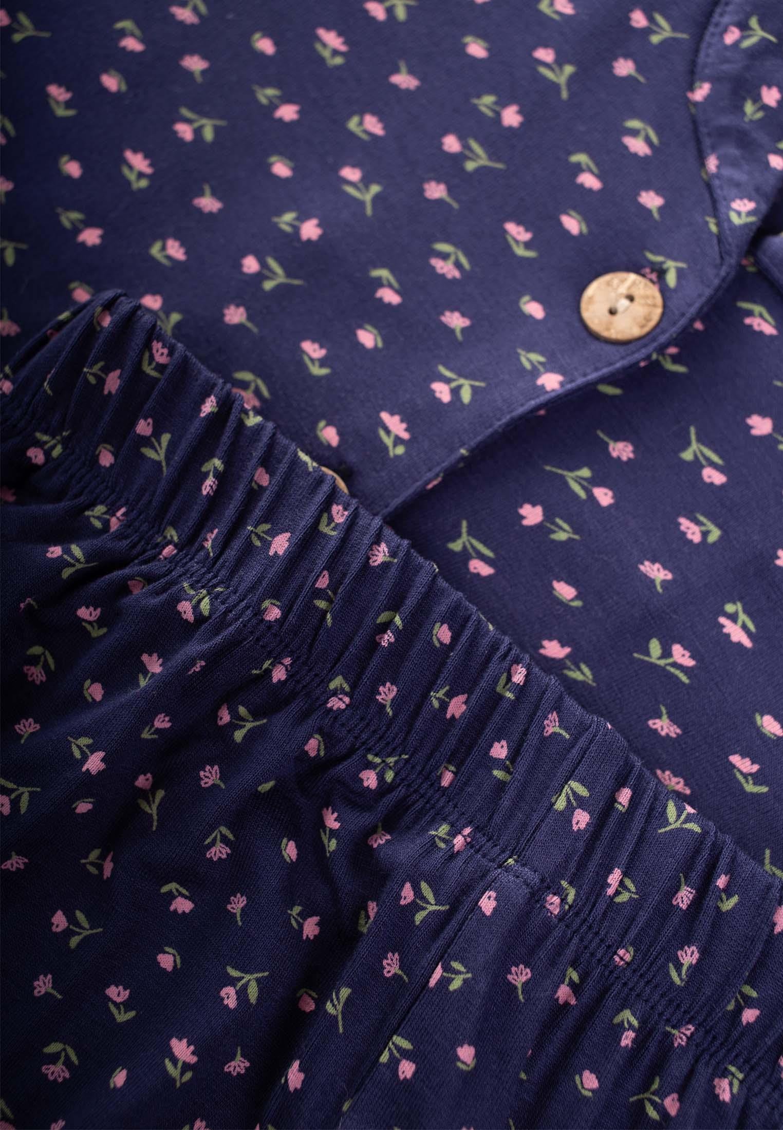 CigitDökümlü Gömlek Yaka Pijama Takım 3-9 Yaş LACİVERT