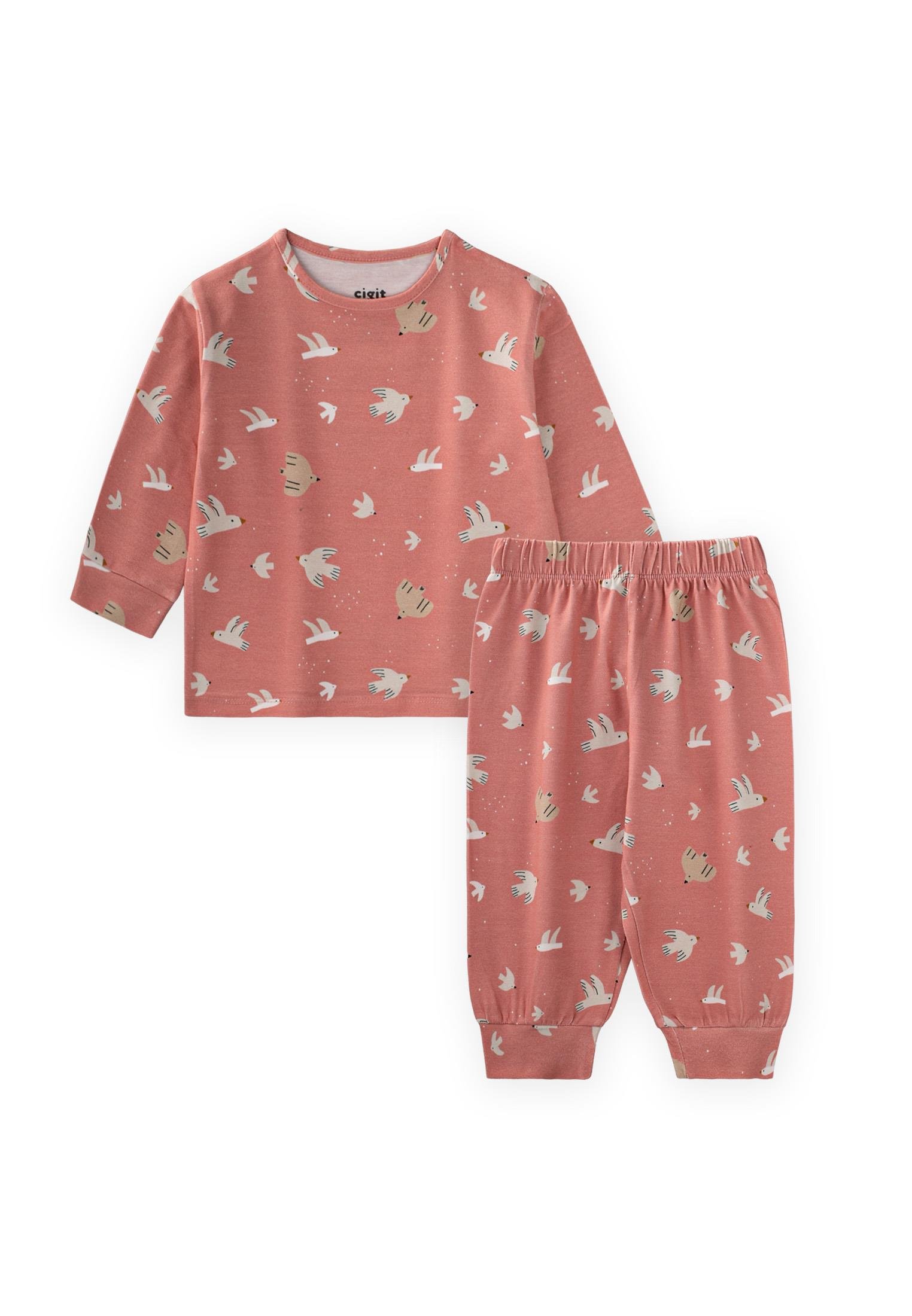 CigitDesenli Mevsimlik Pijama Takım 1-7 Yaş K PEMBE