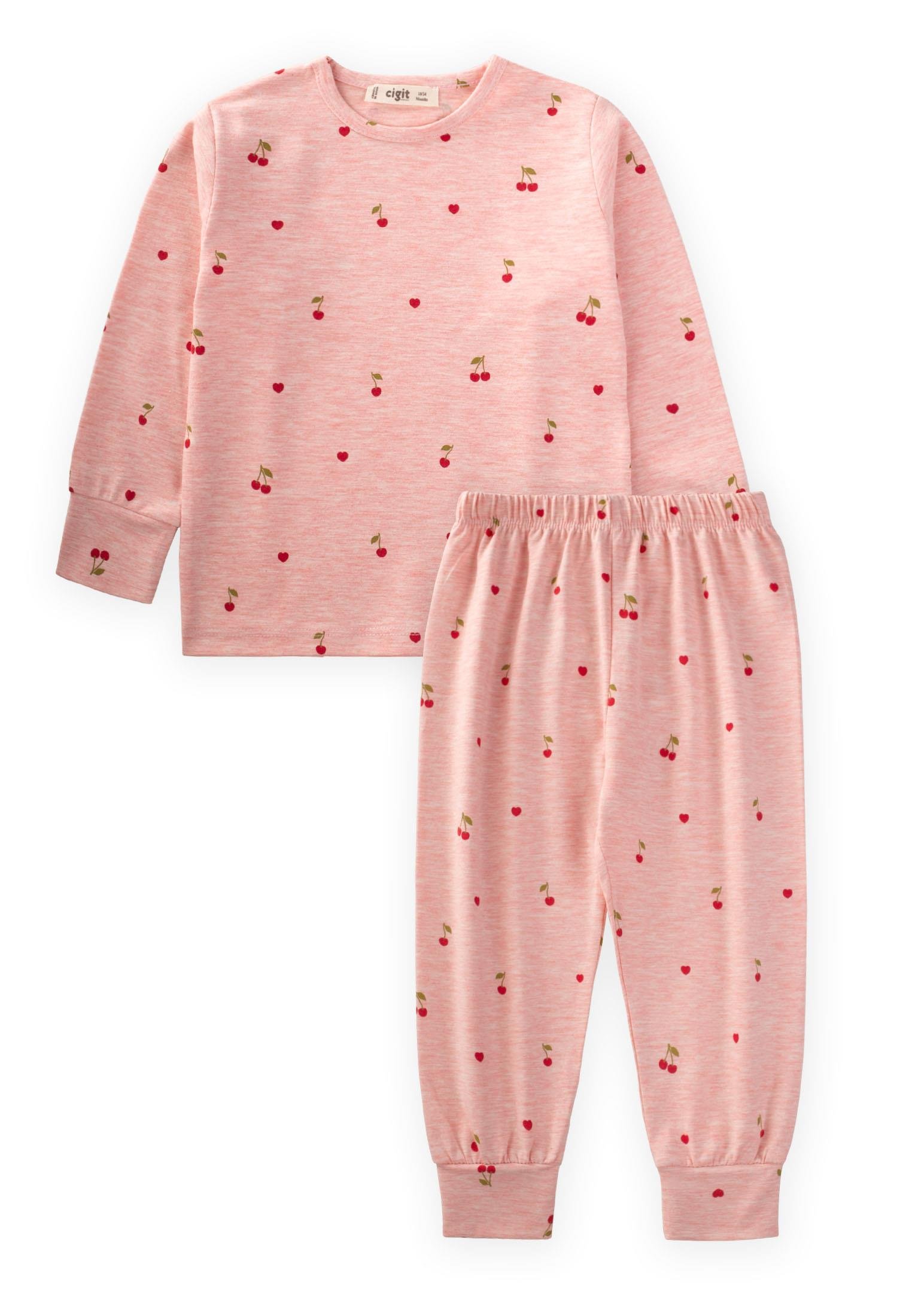 CigitDesenli Mevsimlik Pijama Takım 1-7 Yaş KİRAZ DESEN
