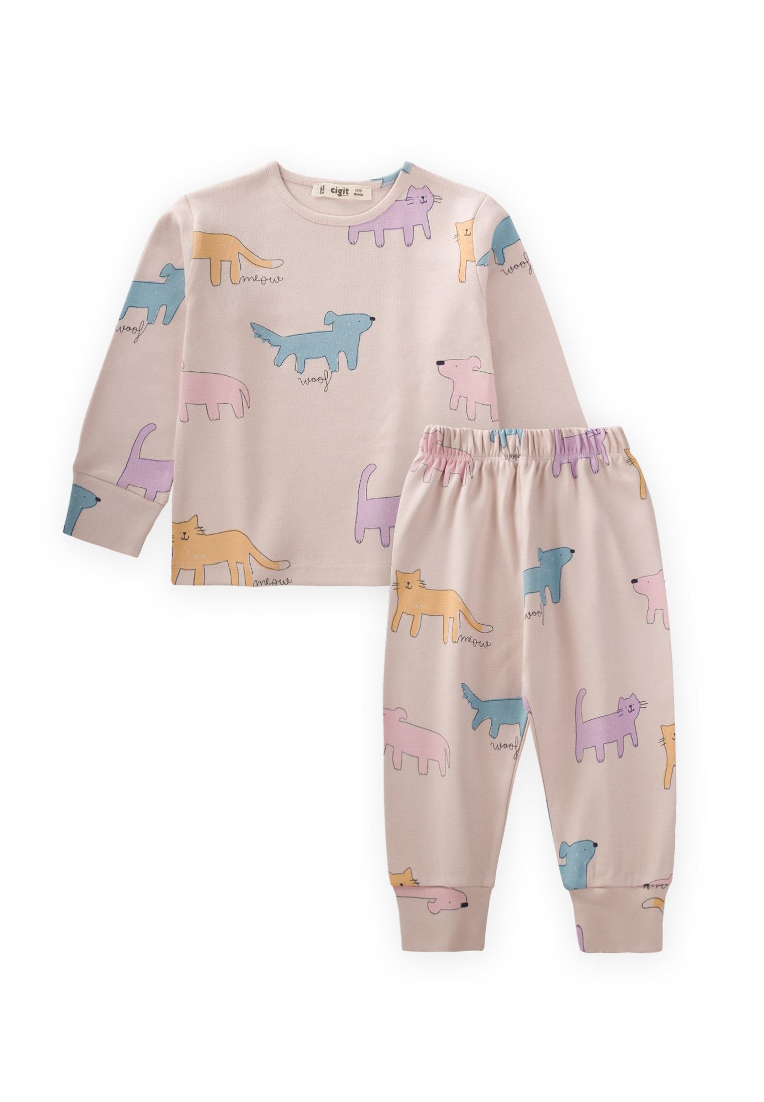 CigitDesenli Mevsimlik Pijama Takım 1-7 Yaş SAND