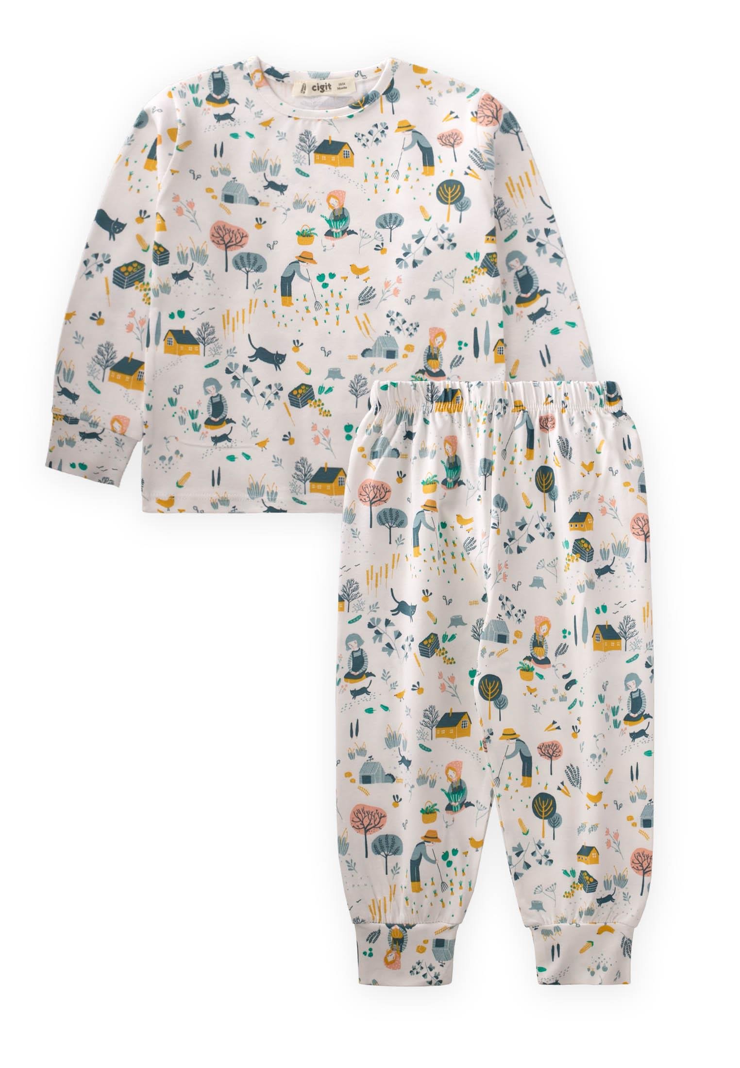 CigitDesenli Mevsimlik Pijama Takım 1-7 Yaş FARM DESEN