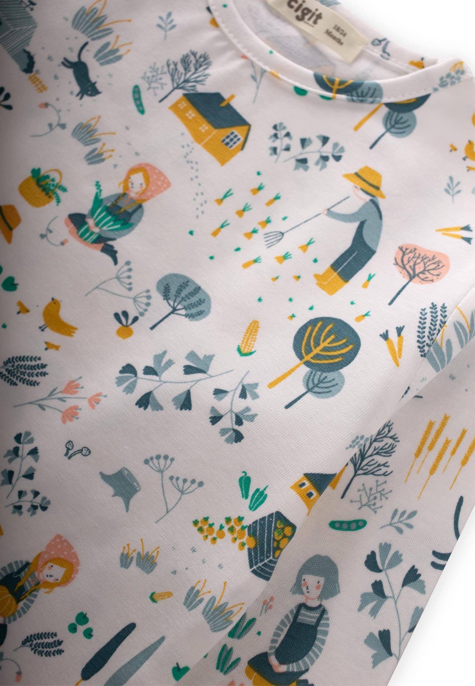 CigitDesenli Mevsimlik Pijama Takım 1-7 Yaş FARM DESEN