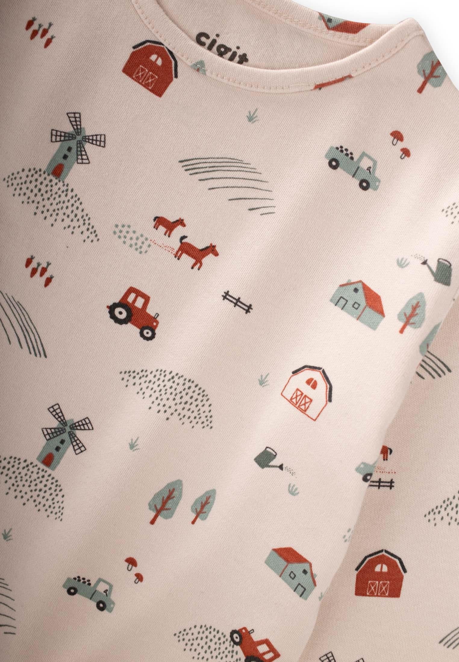 CigitDesenli Mevsimlik Pijama Takım 1-7 Yaş ÇİFTLİK DESEN