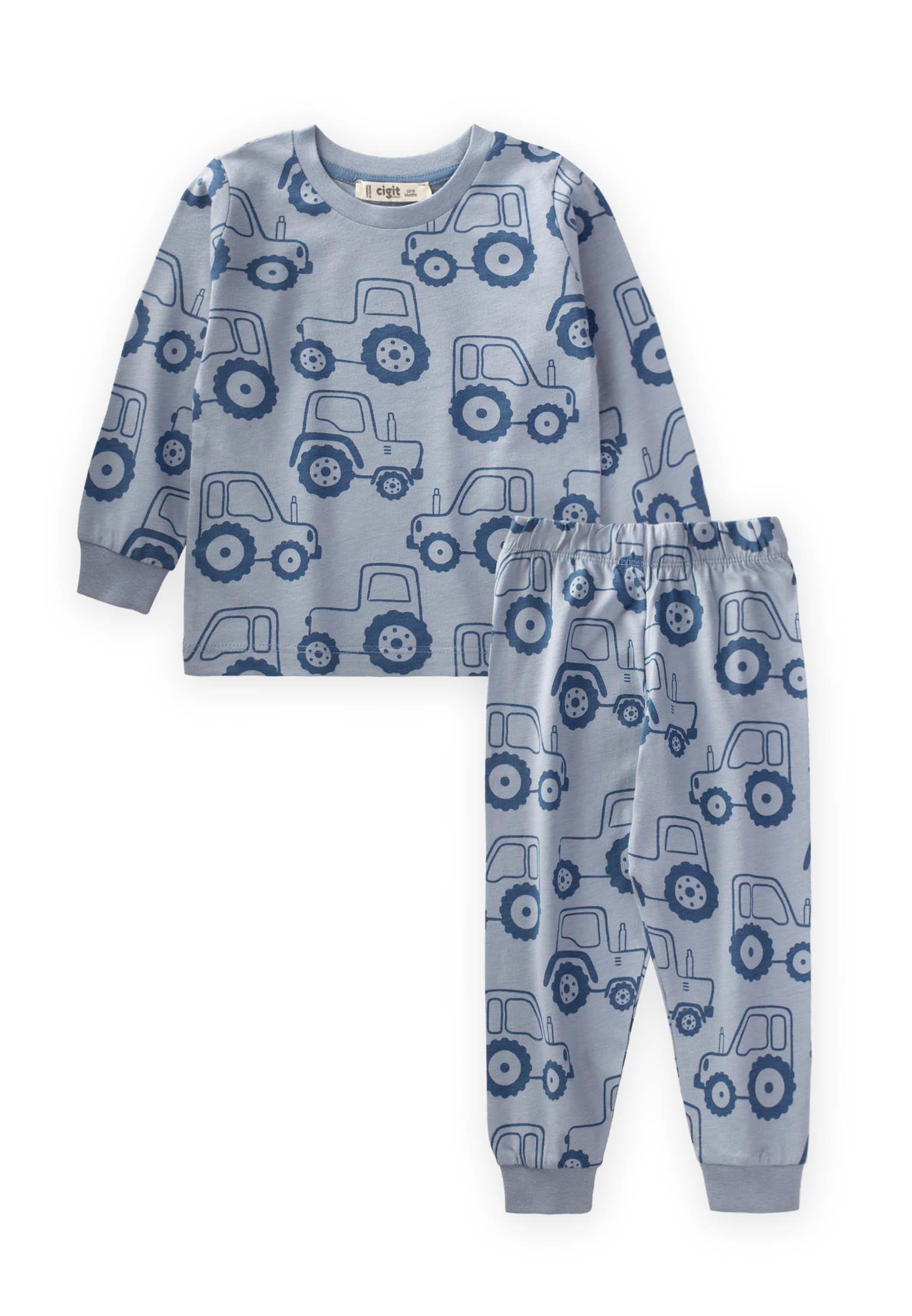 CigitTraktör Baskılı Pijama Takım 1-3 Yaş MAVİ