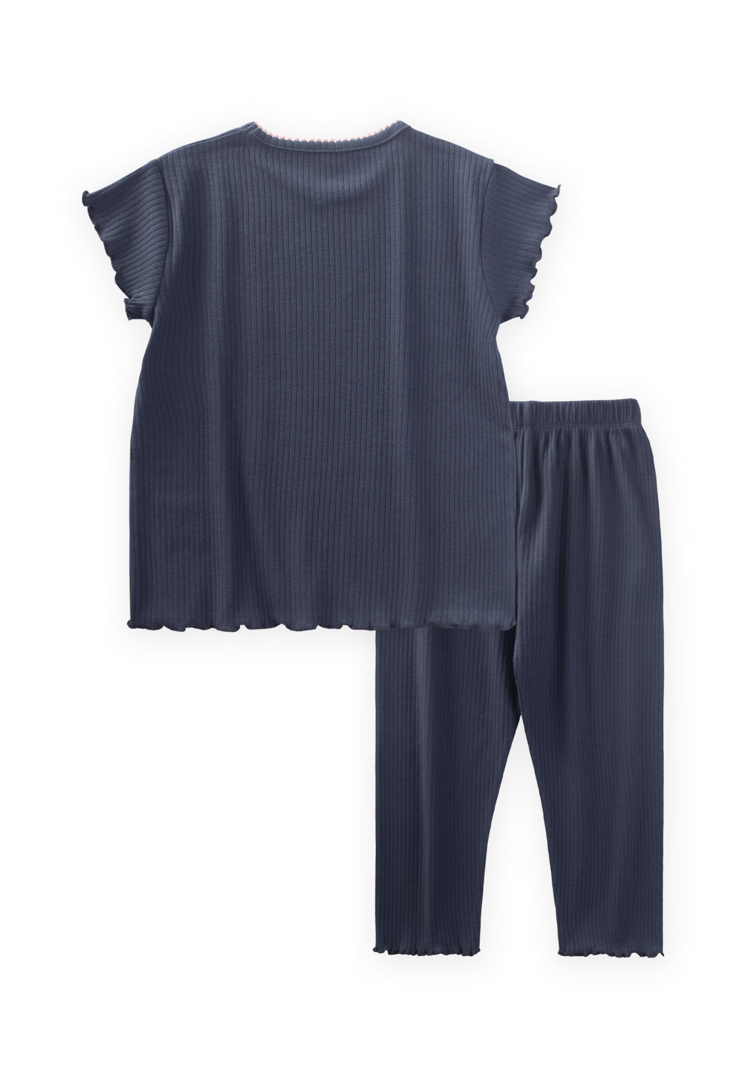 CigitFiyonklu Yakası İşlemeli Pijama Takım 2-10 Yaş LACİVERT