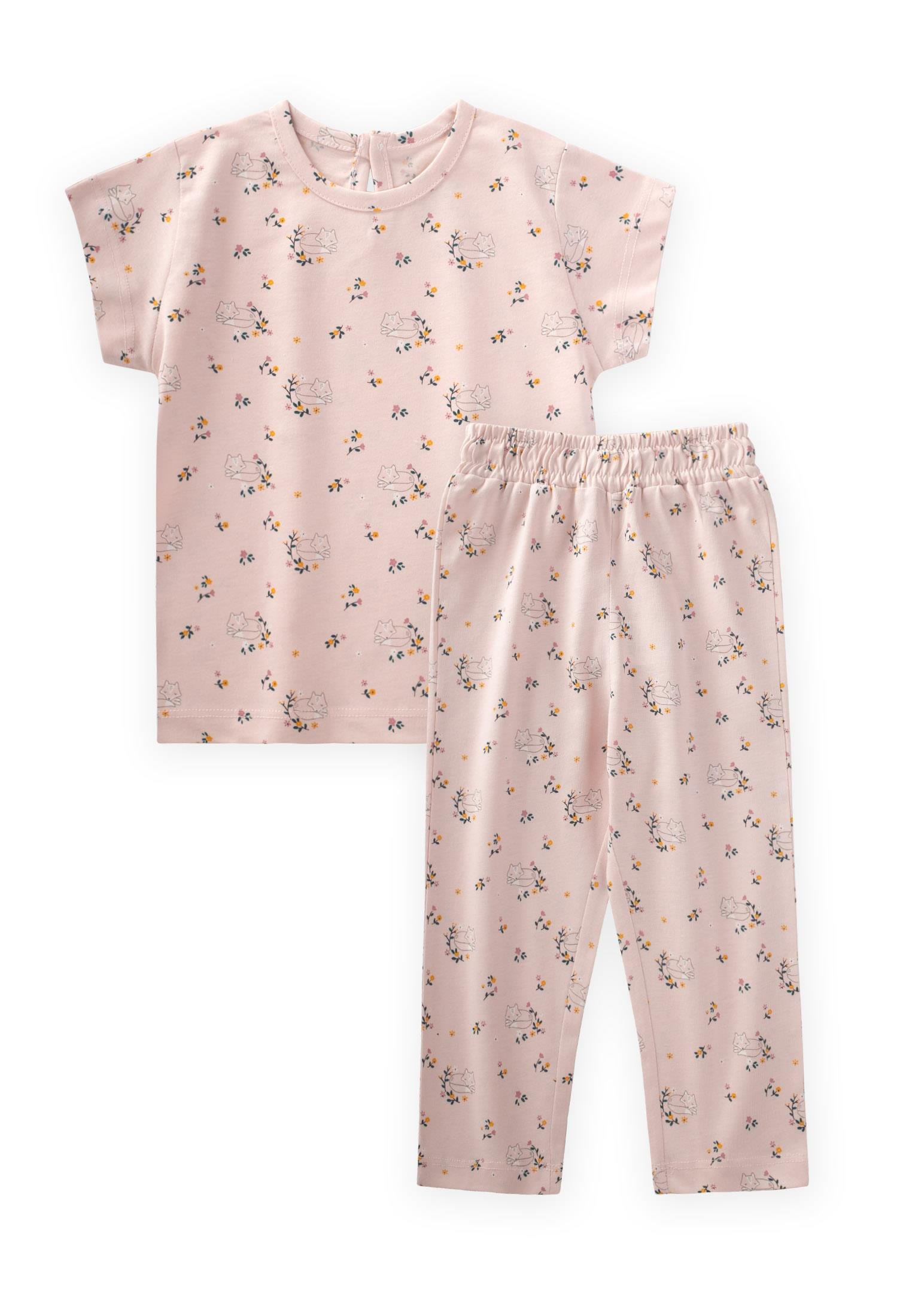 CigitDesenli Pijama Takım 1-7 Yaş PUDRA PEMBE