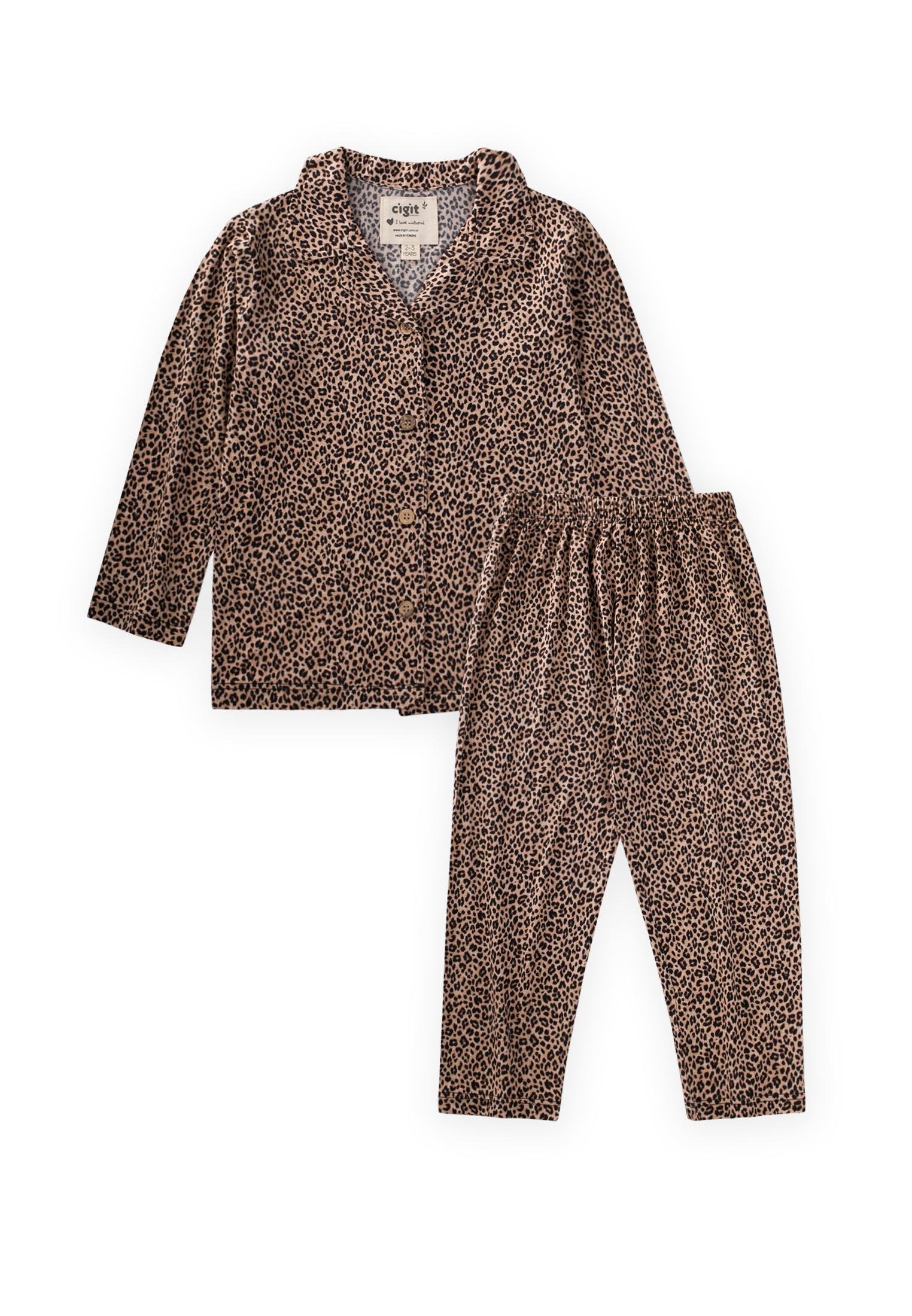 CigitDökümlü Gömlek Yaka Pijama Takım 2-8 Yaş LEOPAR DESEN