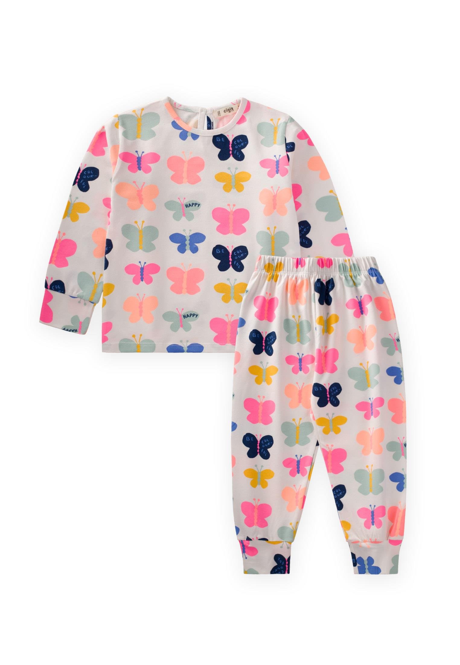 CigitDesenli Pijama Takım 2-10 Yaş KELEBEK DESEN