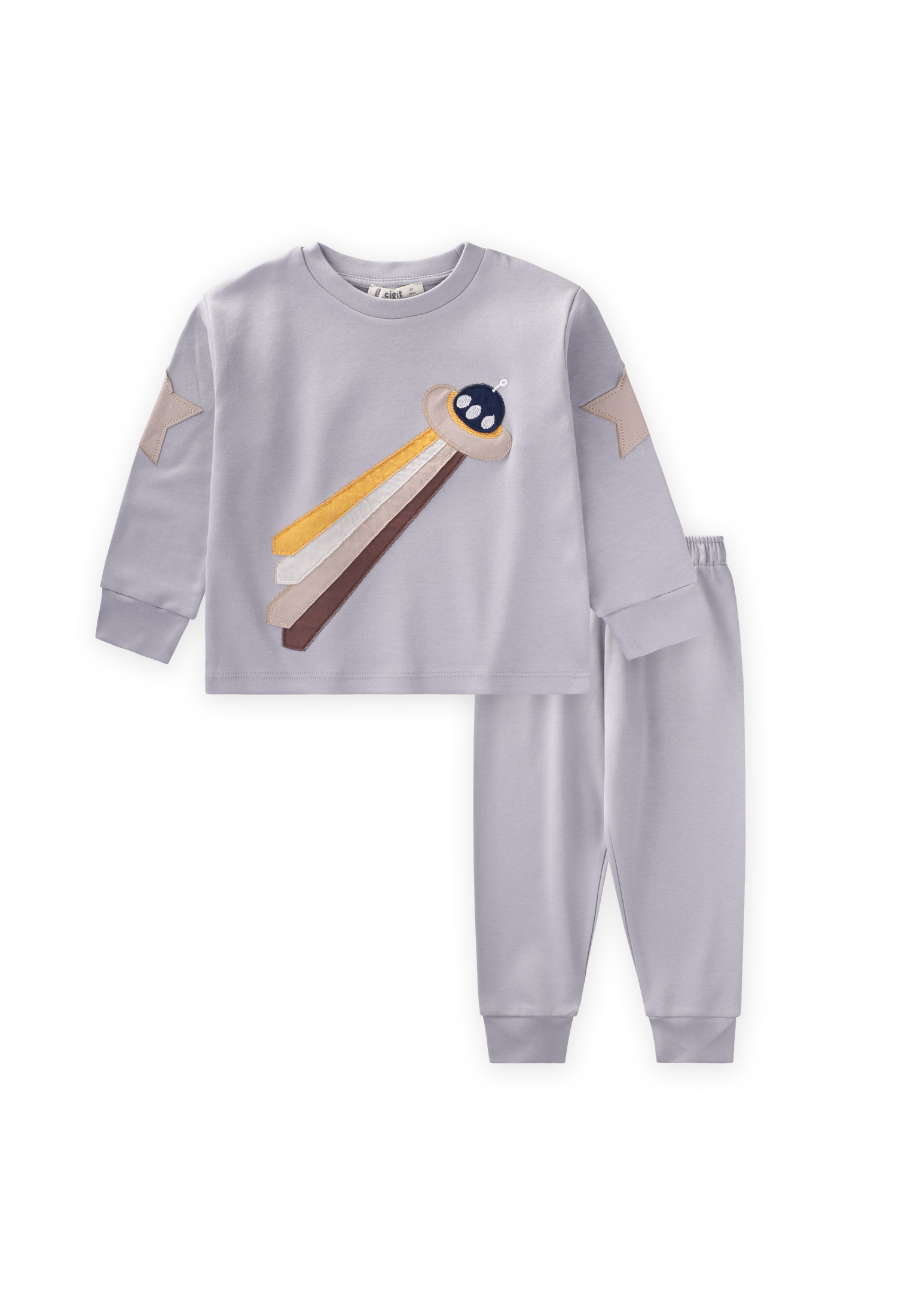 CigitUzay Aracı Aplikeli Pijama Takım 2-8 Yaş GRİ