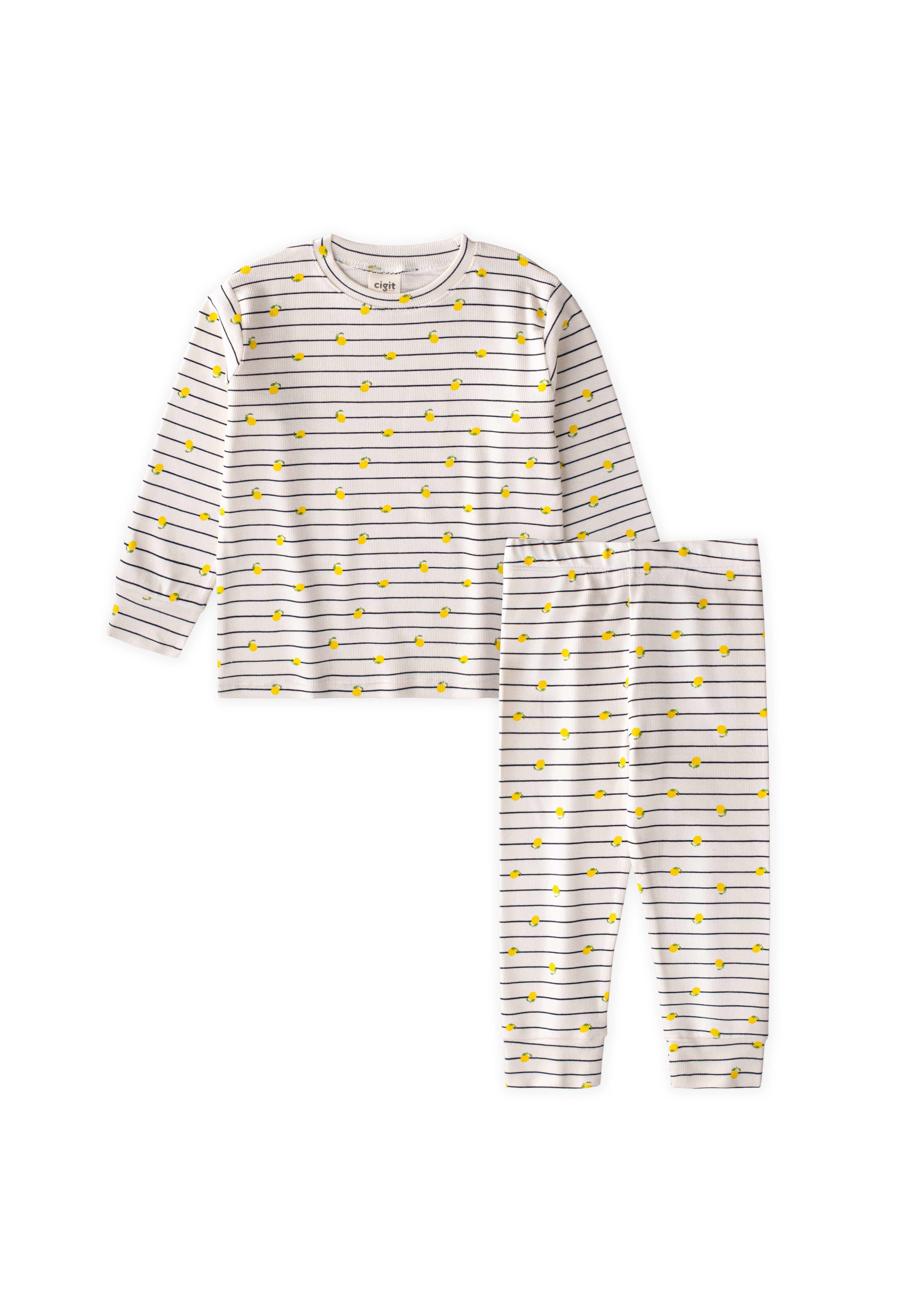 CigitDesnli Fitilli Pijama Takım 1-6 Yaş KIRIK BEYAZ