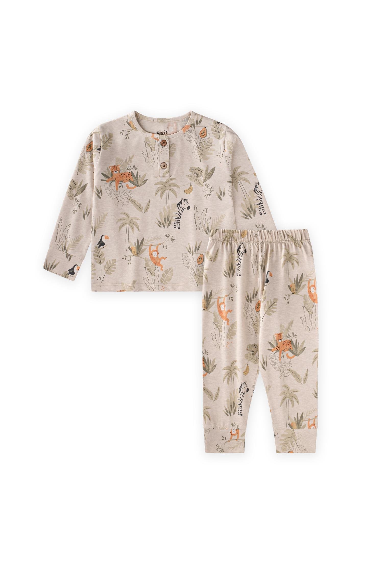CigitAnimal Desenli Pijama Takım 1-5 Yaş BEJ