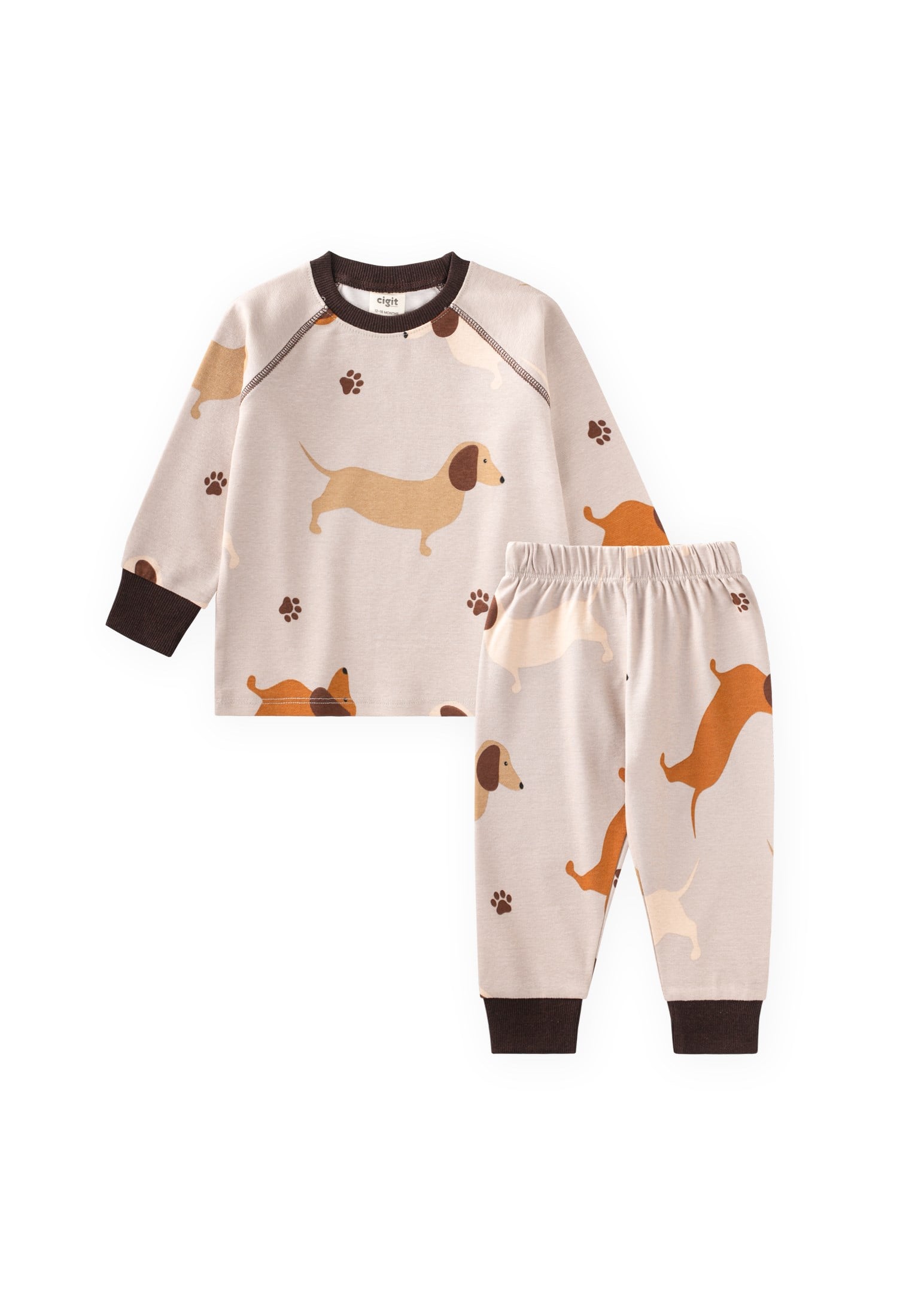 CigitDesenli Pijama Takımı 1-6 Yaş BEJ