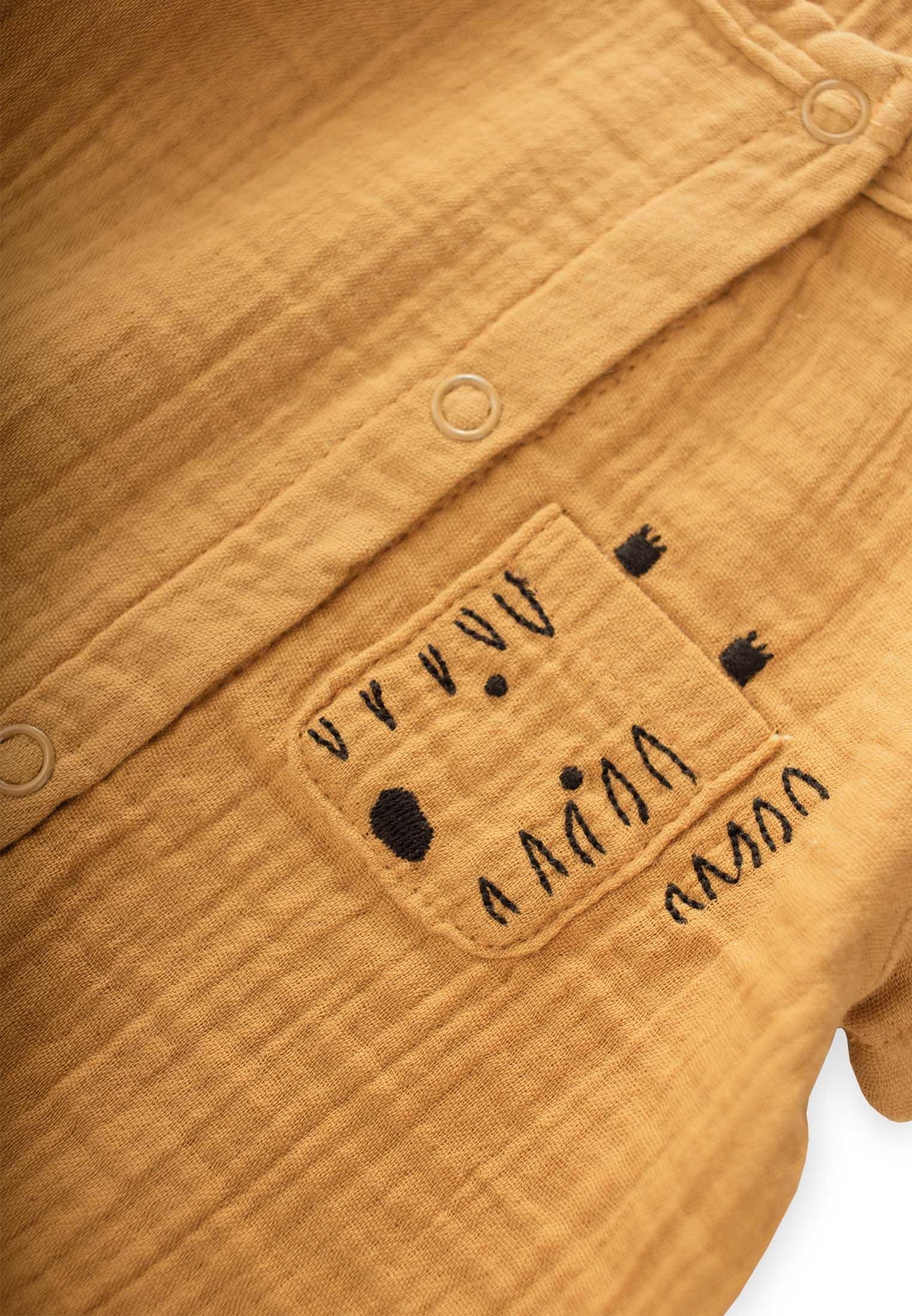 CigitZebra Nakışlı Müslin Şort Tulum 0-3 yaş PASTEL SARI