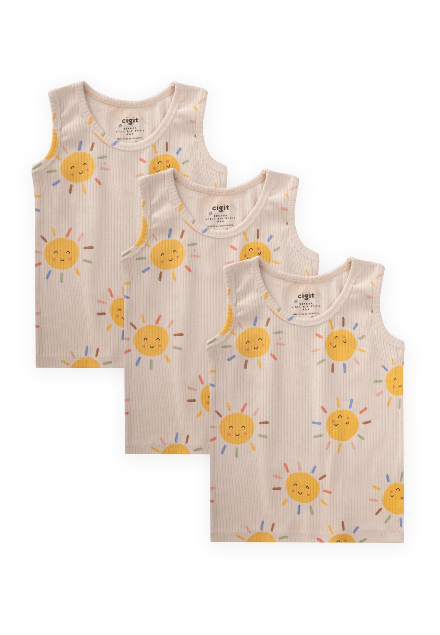 CigitÜçlü Geniş Askılı Atlet Set 2-9 yaş GÜNEŞ DESEN