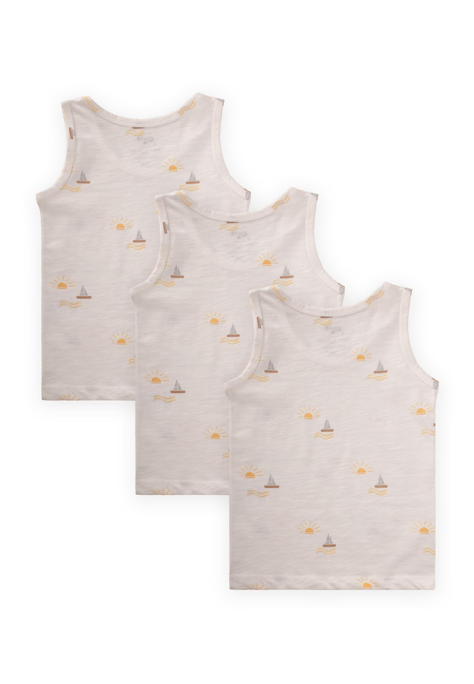 CigitÜçlü Geniş Askılı Atlet Set 2-9 yaş Yelken Güneş Baskılı EKRU