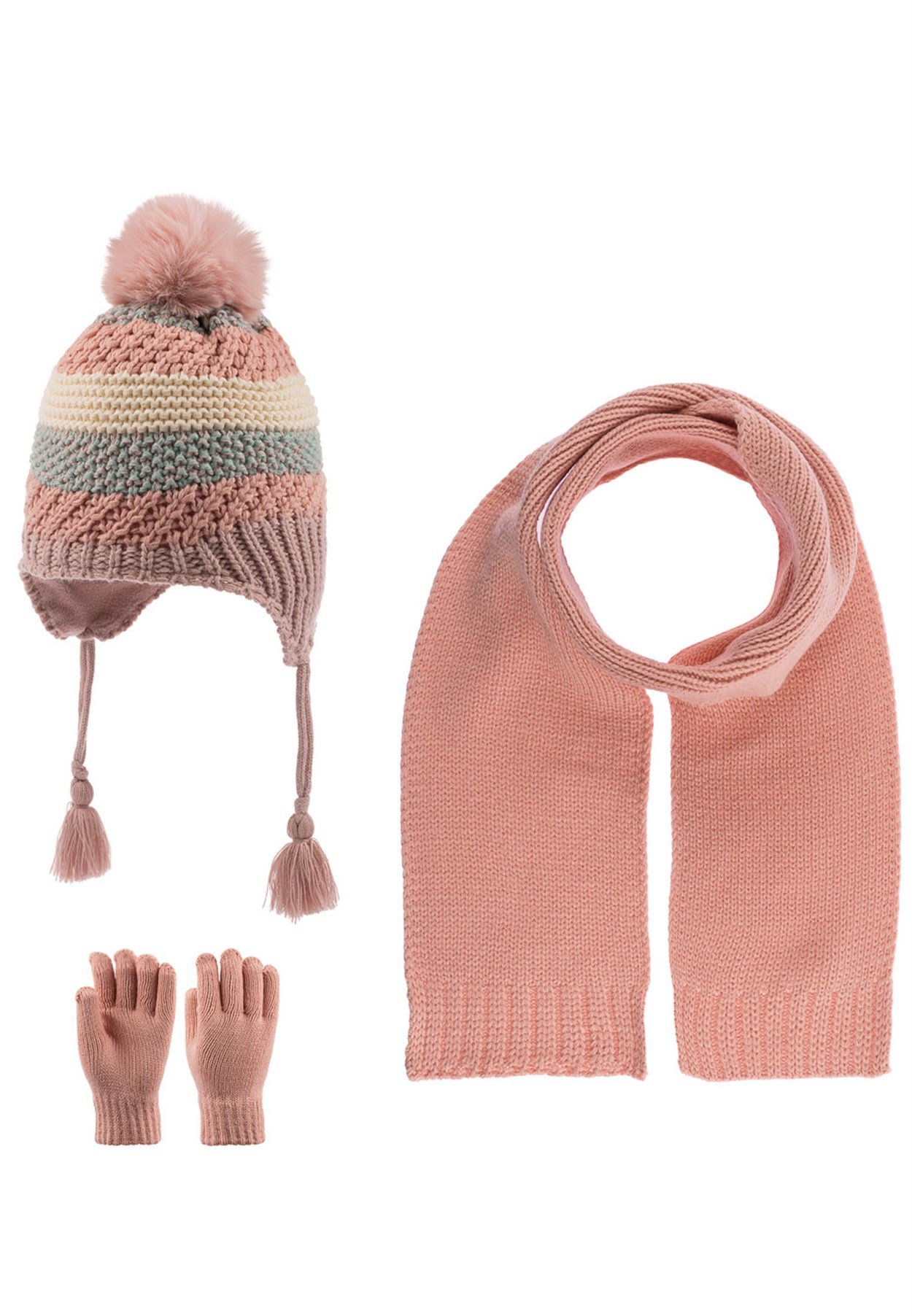 CigitŞapka Atkı Eldiven Set 4-8 Yaş GÜL KURUSU