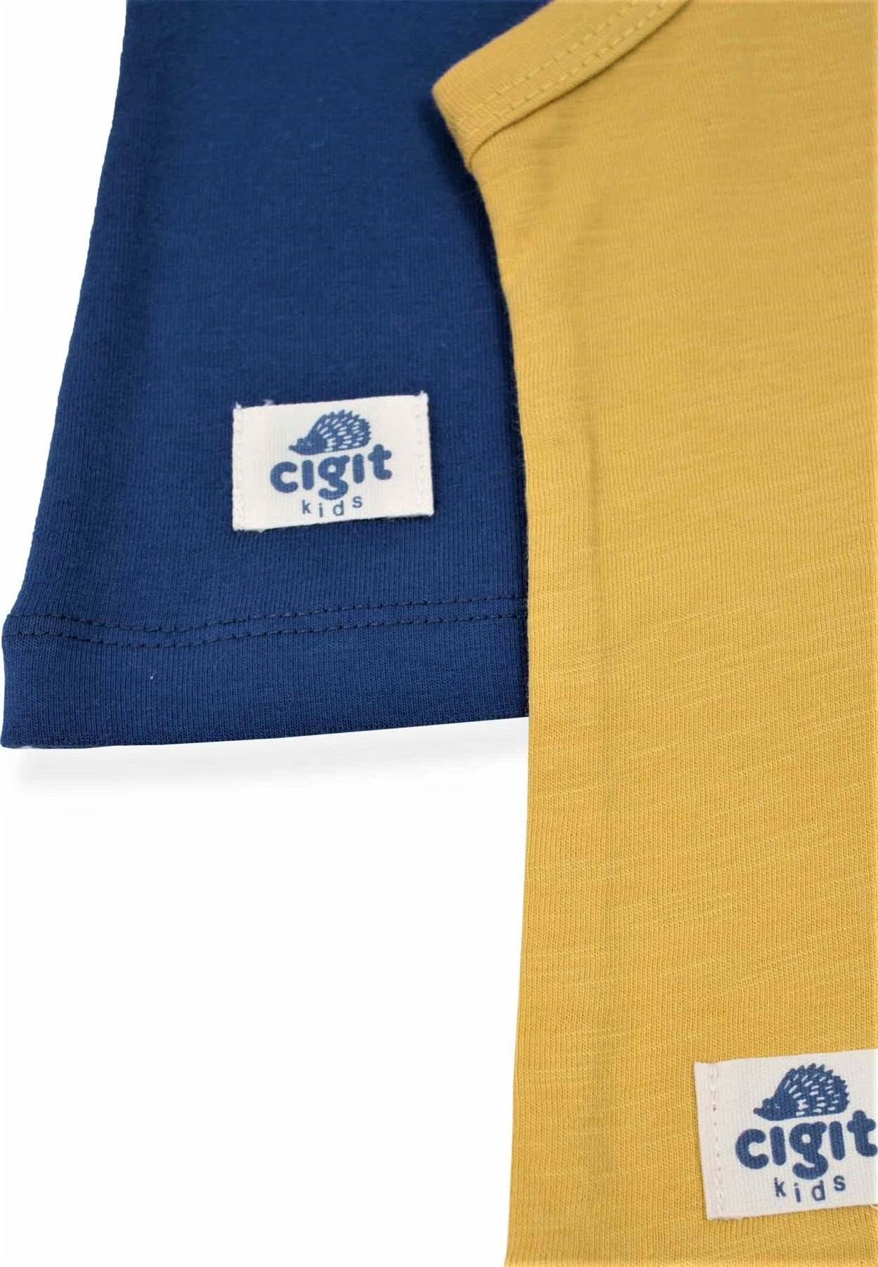 62264 - 5245CigitSıfır Kol T-Shırt 1-7 Yaş SAKS MAVİ-HARDAL 