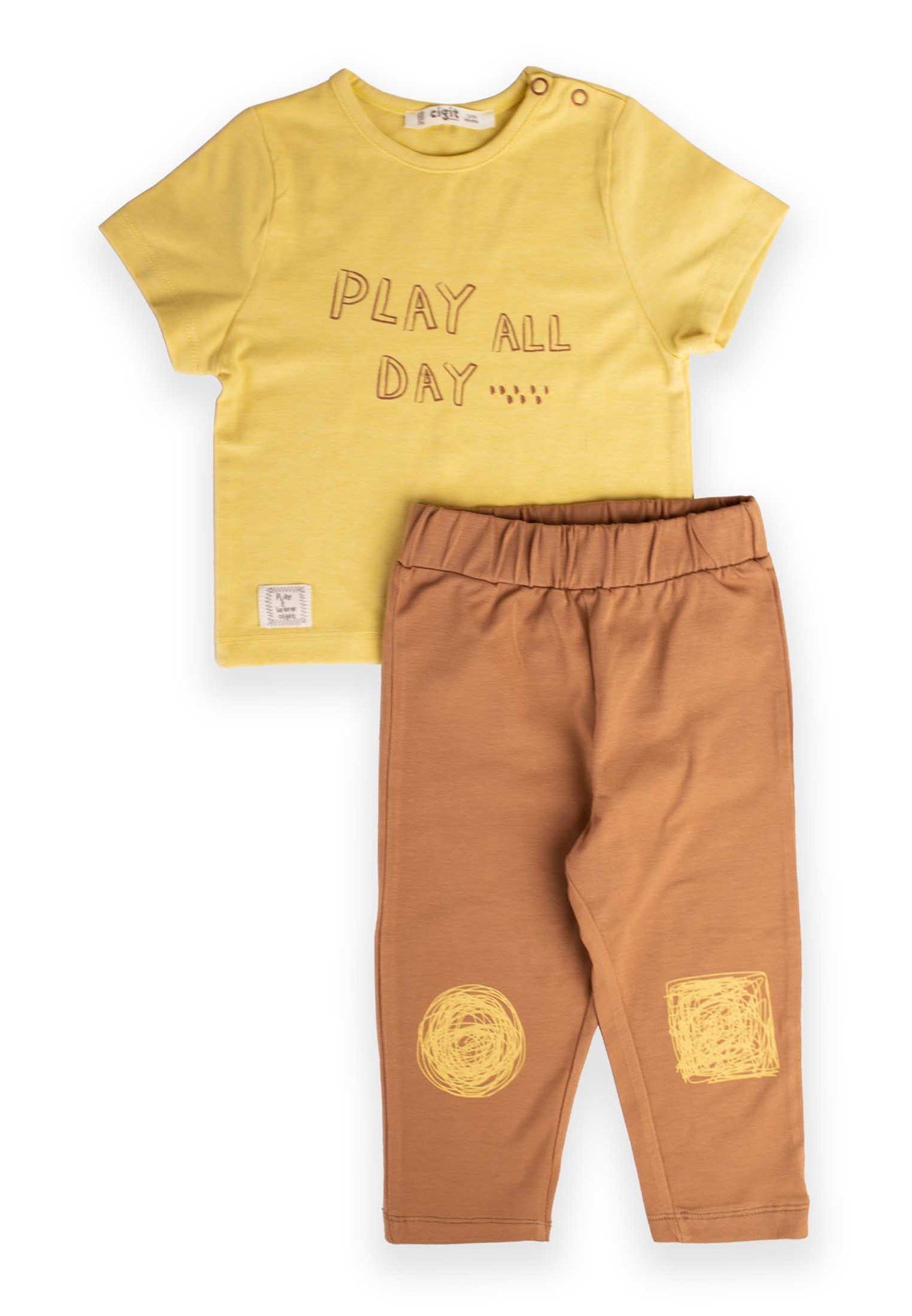 62437 - 5060CigitPlay All Day Baskılı Eşofmanlı Takım 1-5 Yaş SARI 