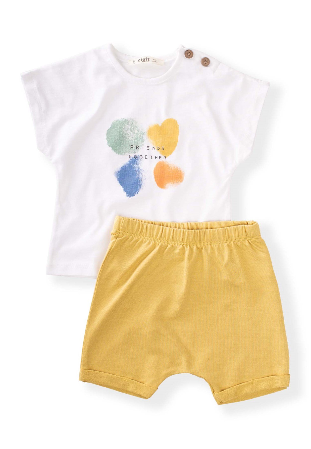 62544 - 5200CigitFrıends Together Baskılı Şortlu Takım 1-4 Yaş EKRU HARDAL 