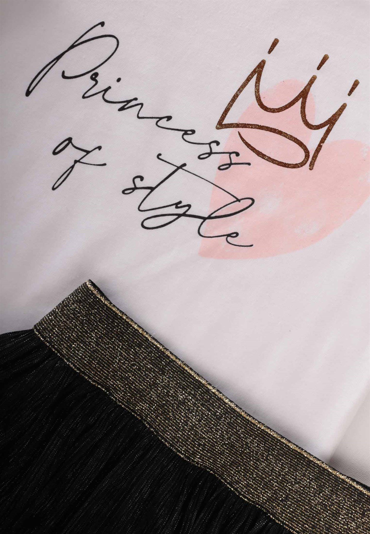 62614 - 5001CigitPrincess Of Style Baskılı Simli Etek Takım 2-8 Yaş EKRU 