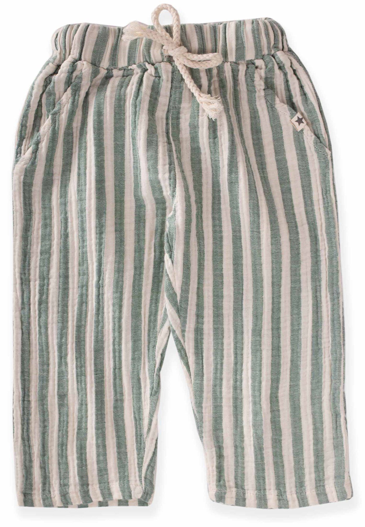 62634 - 5093CigitMüslin Pantolon 1-7 Yaş YEŞİL ÇİZGİLİ 