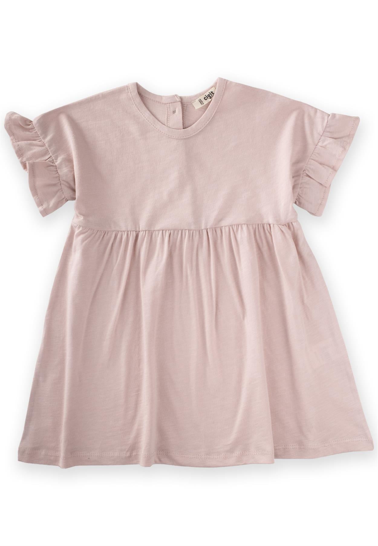CigitKolu Fırfırlı Basic Elbise 2-8 Yaş PUDRA PEMBE