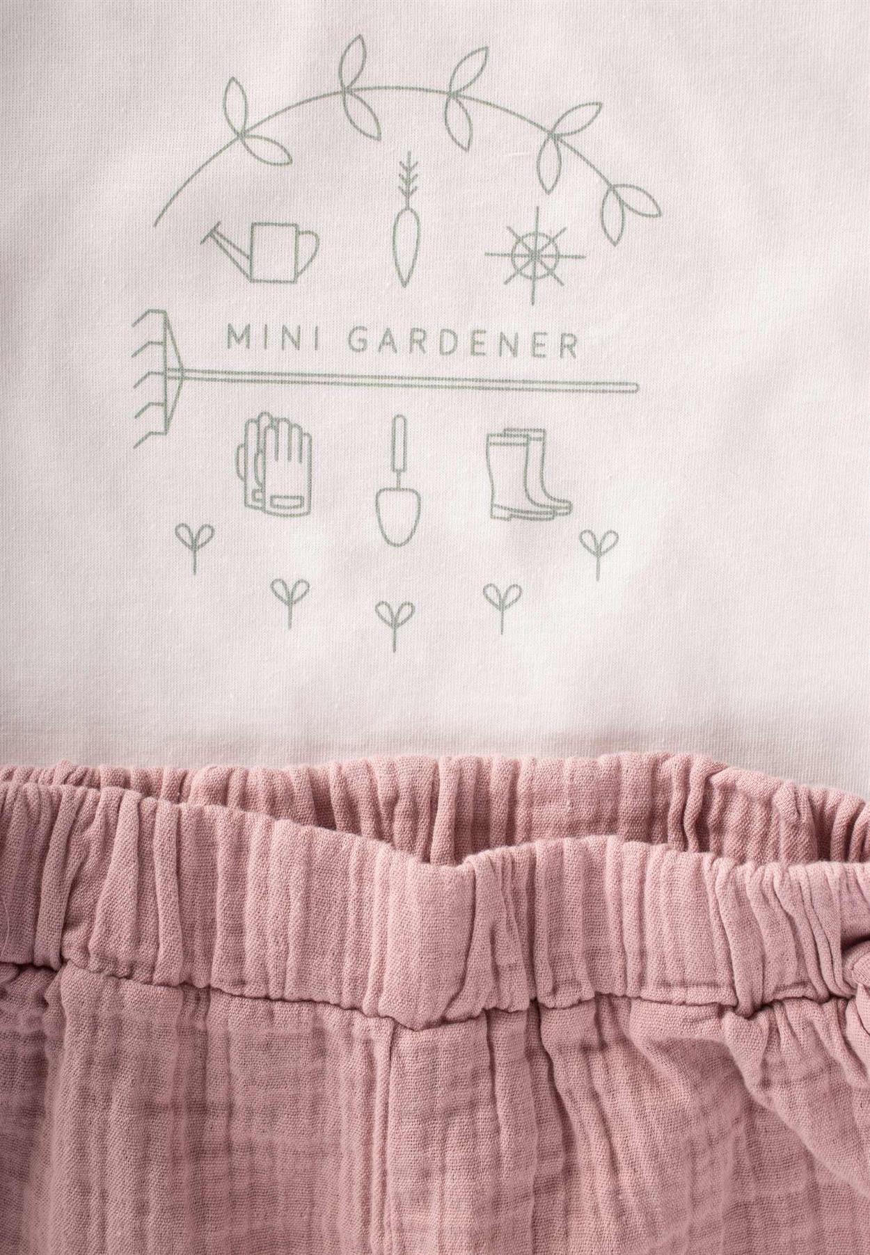 CigitMını Gardener Baskılı Müslin Şalvarlı Takım 1-5 Yaş EKRU/YEŞİL