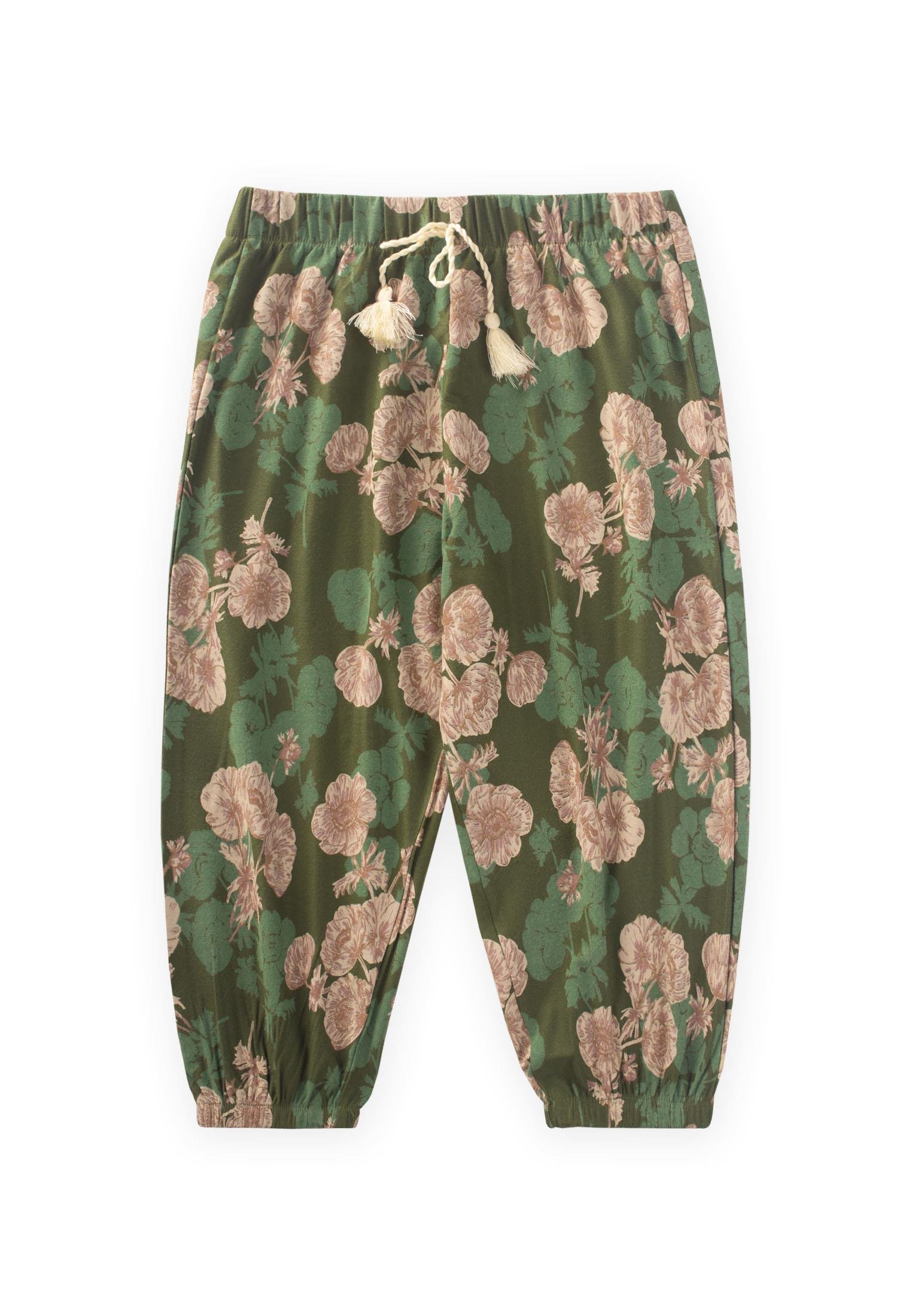 CigitDesenli Bilek Boy Şalvar 3-9 Yaş YEŞİL