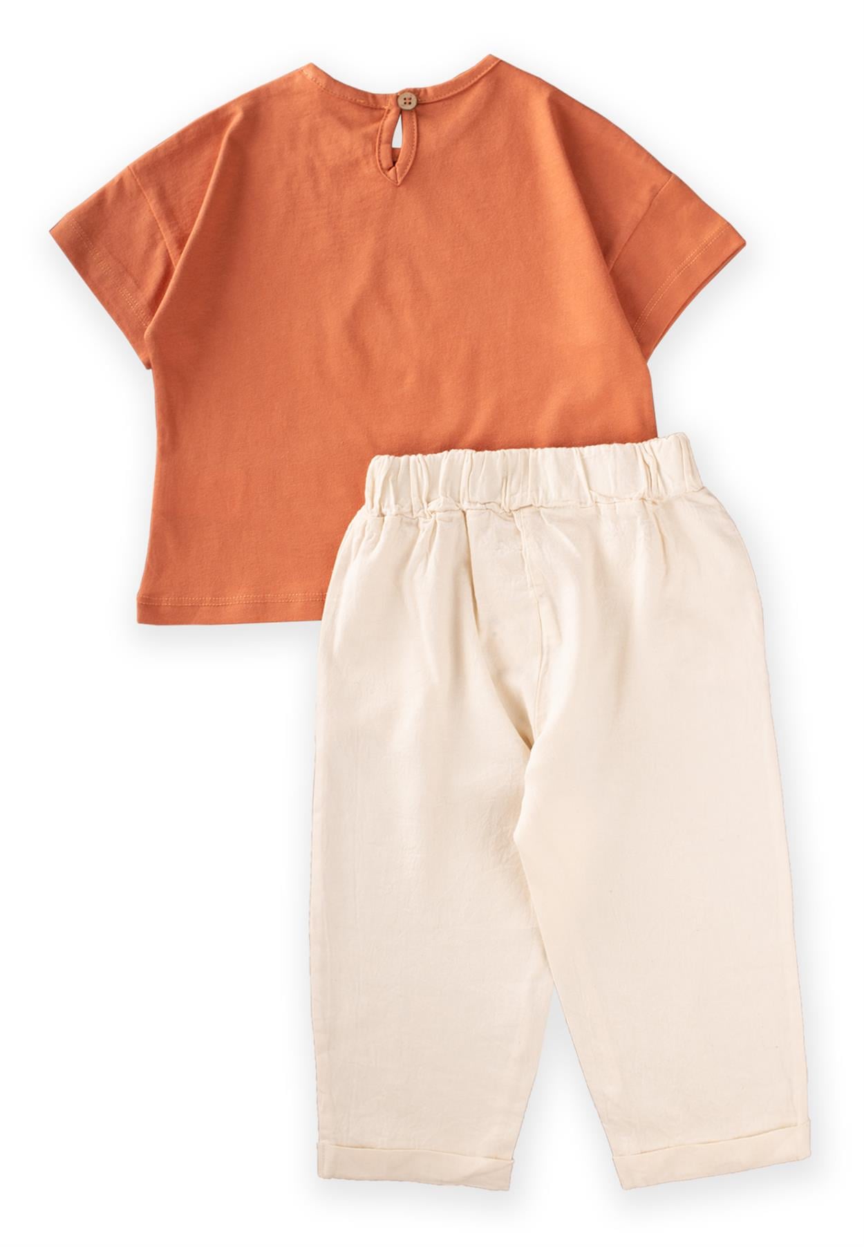 CigitNaturel Görünümlü Pantolon T-Shırt Takım 1-8 Yaş ORANJ
