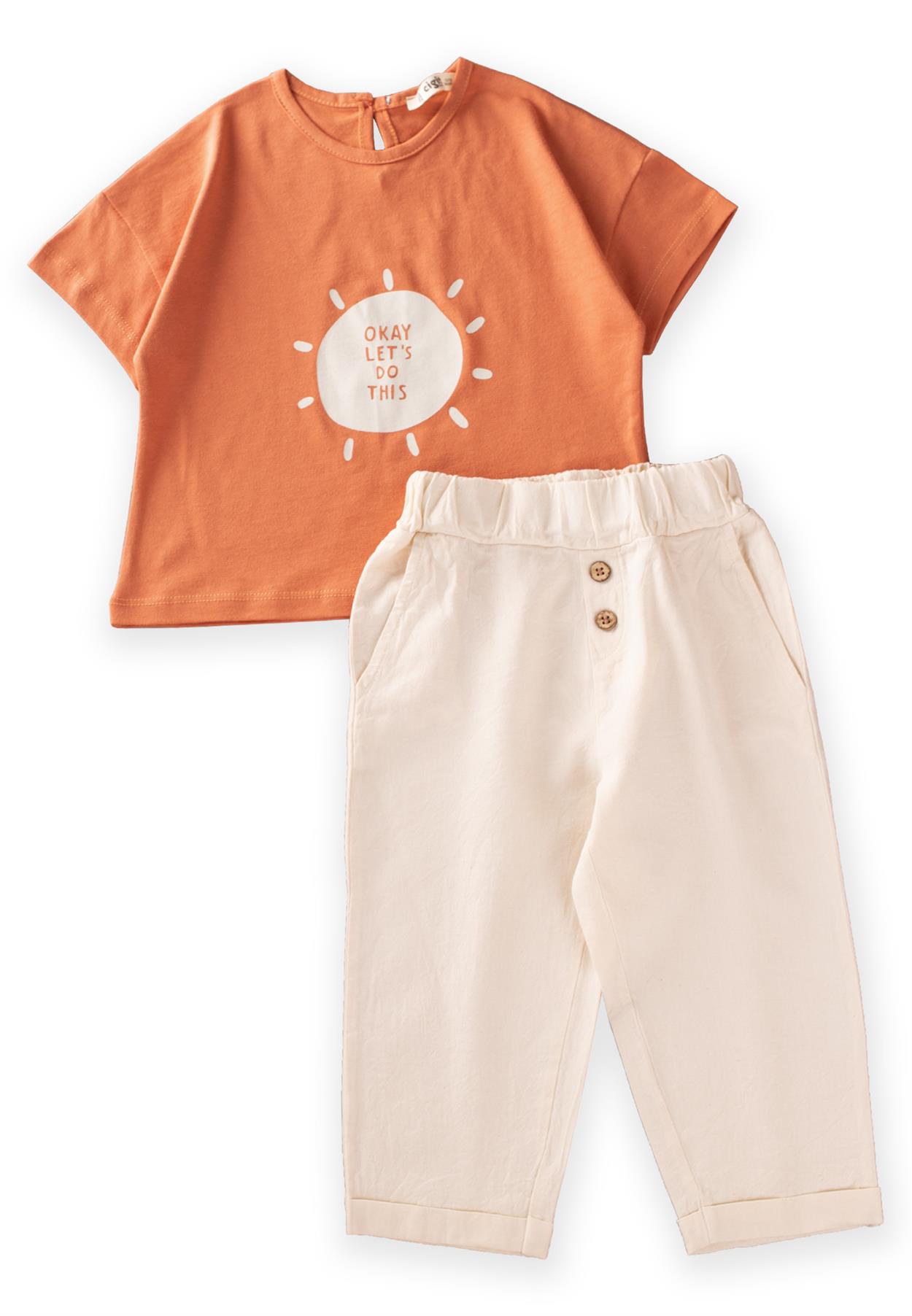 CigitNaturel Görünümlü Pantolon T-Shırt Takım 1-8 Yaş ORANJ