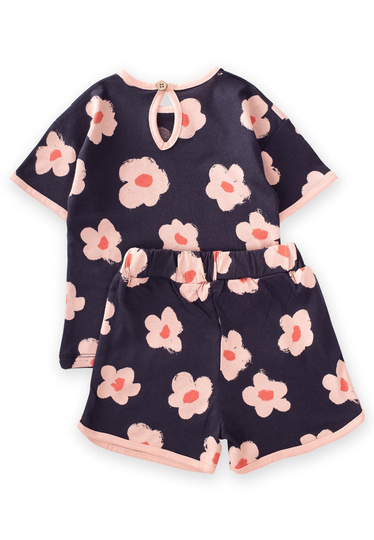 CigitPapatya Desenli Oversize Şortlu Takım 1-7 Yaş LACİVERT