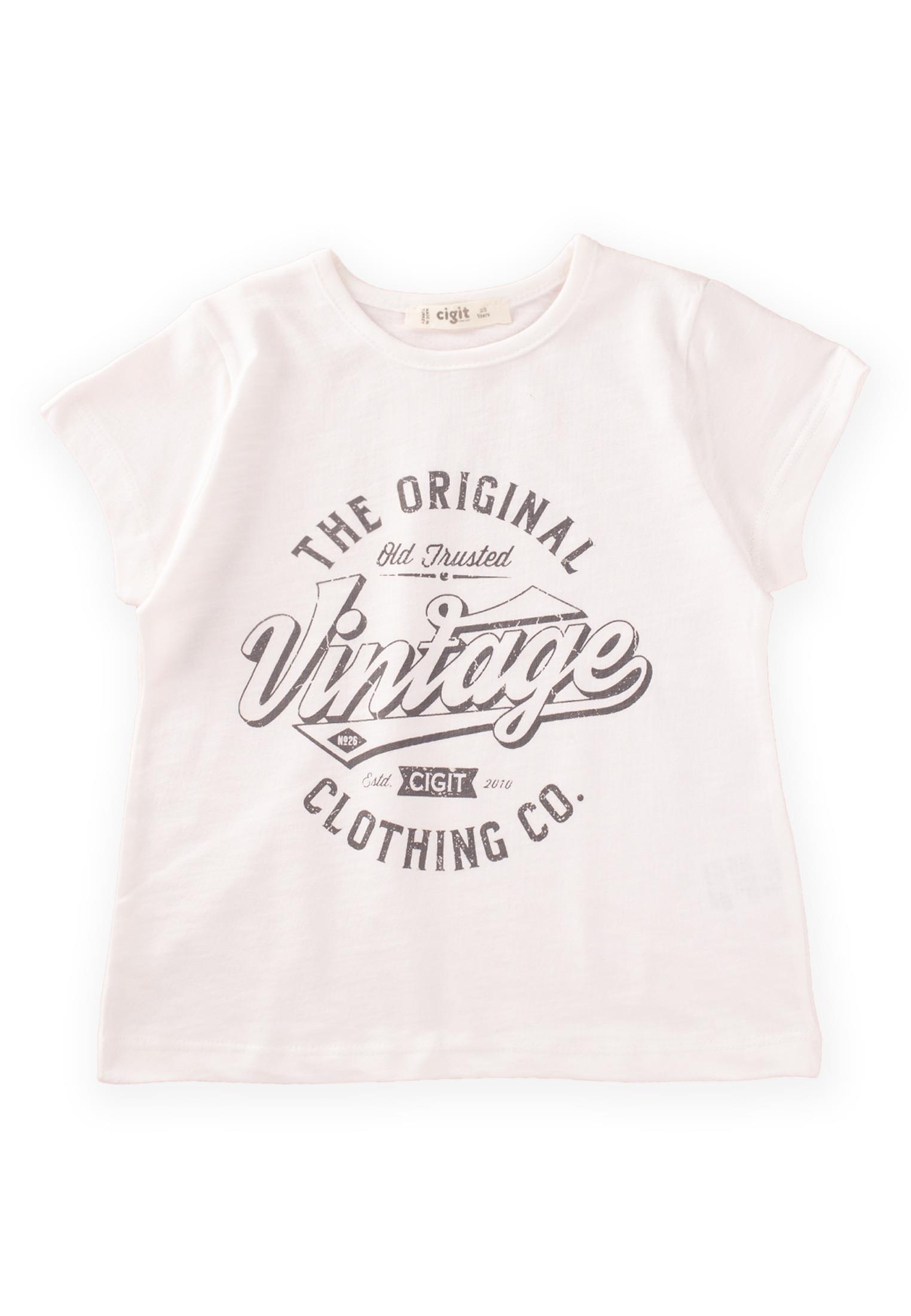 CigitVintage baskılı t-shırt 2-7 Yaş KIRIK BEYAZ