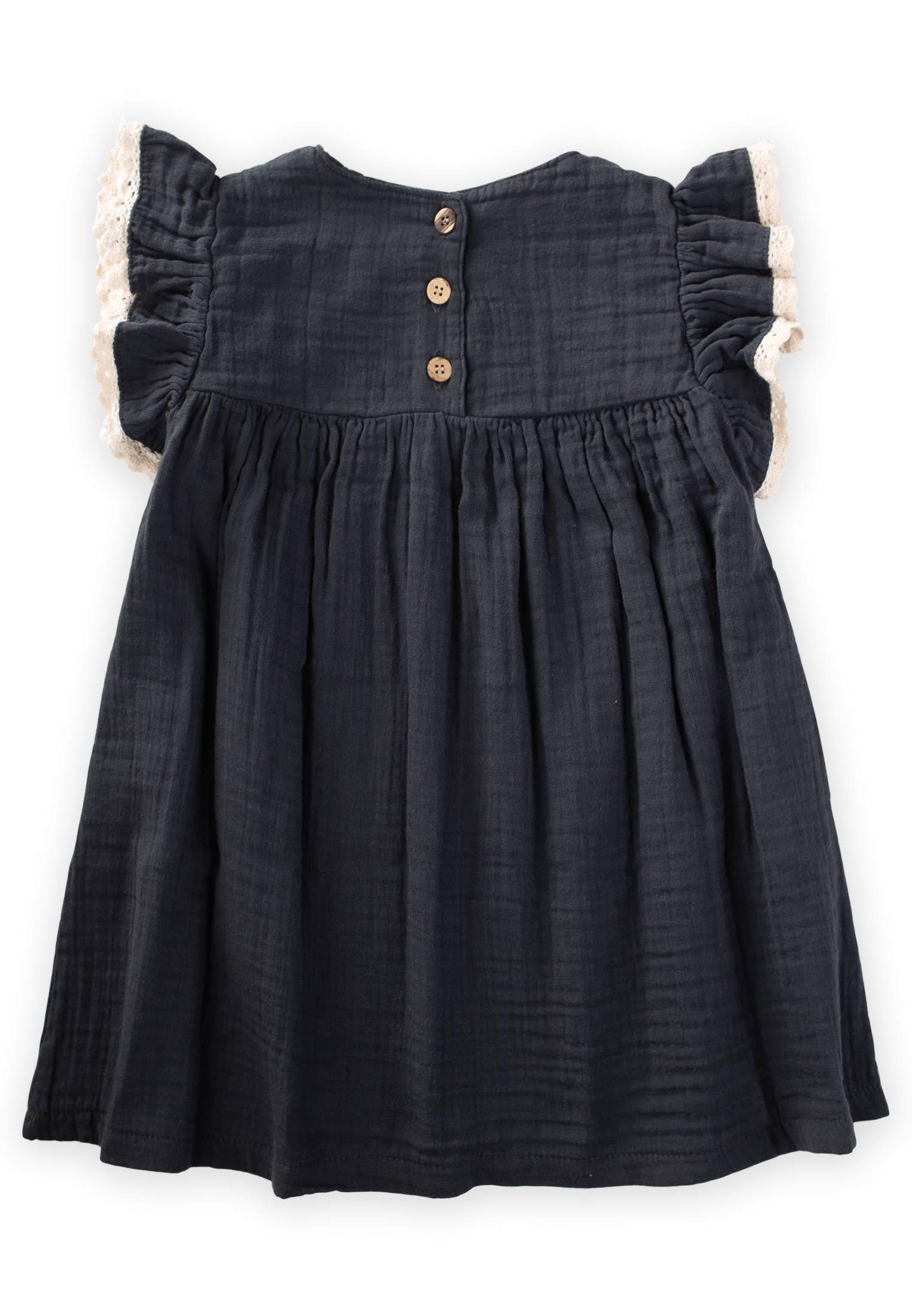 CigitÇiçek Nakışlı Dantelli Müslin Elbise 2-10 Yaş ANTRASİT