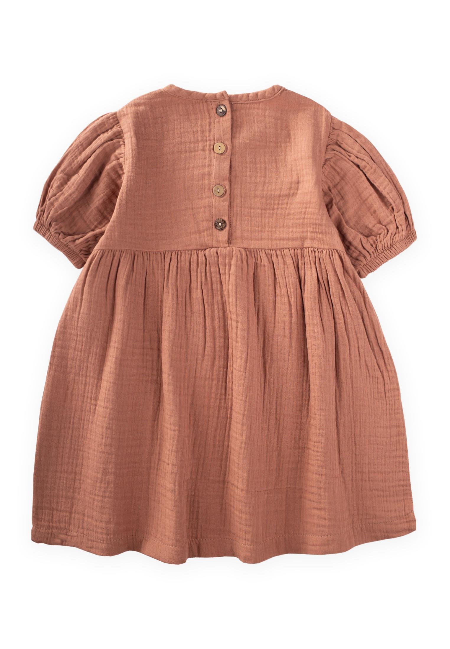 CigitOrganic Balon Kollu Müslin Elbise 2-10 Yaş A.KAHVE