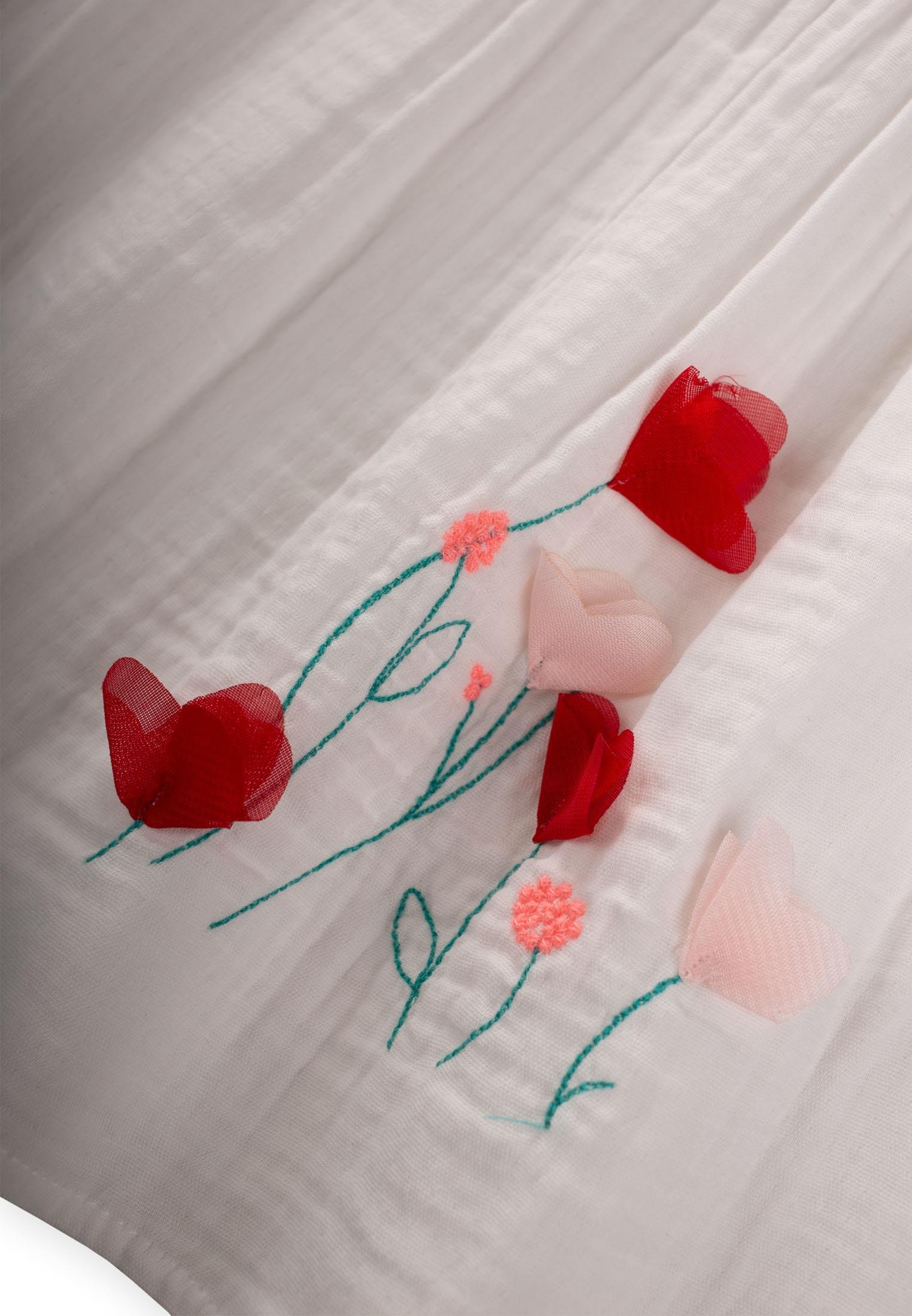 CigitOrganik Çiçek Nakışlı Elbise 1-6 Yaş EKRU