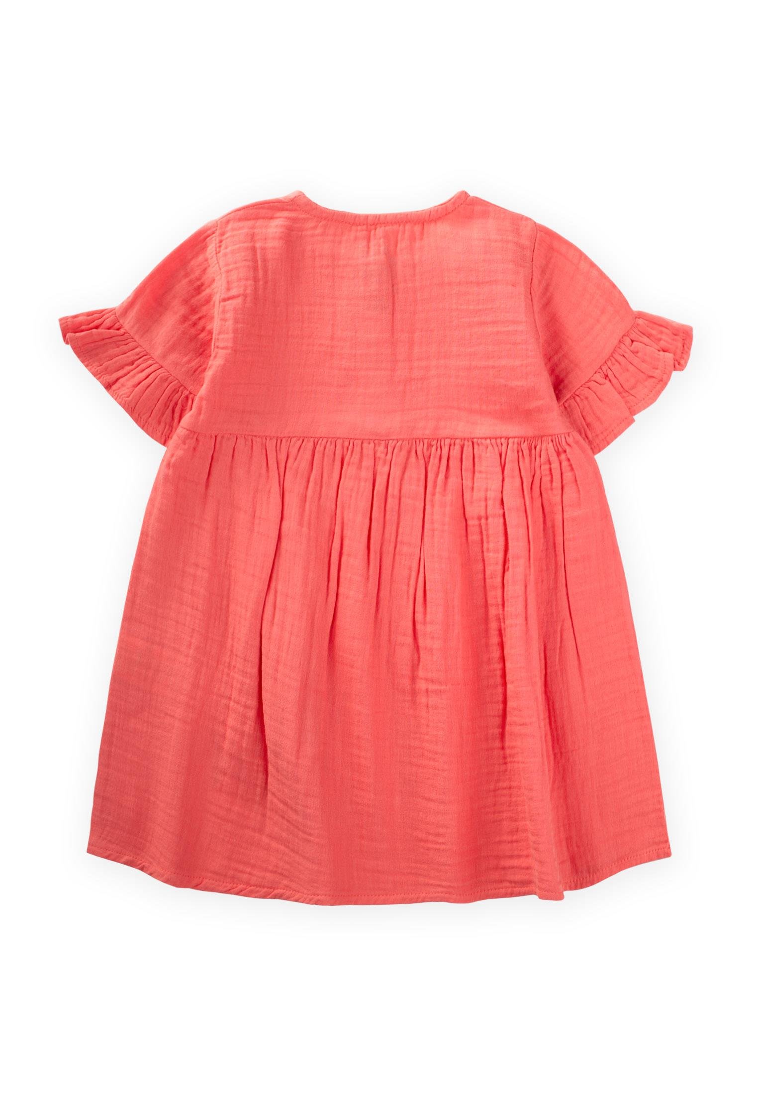 CigitOrganik Çiçek Nakışlı Elbise 1-6 Yaş MERCAN