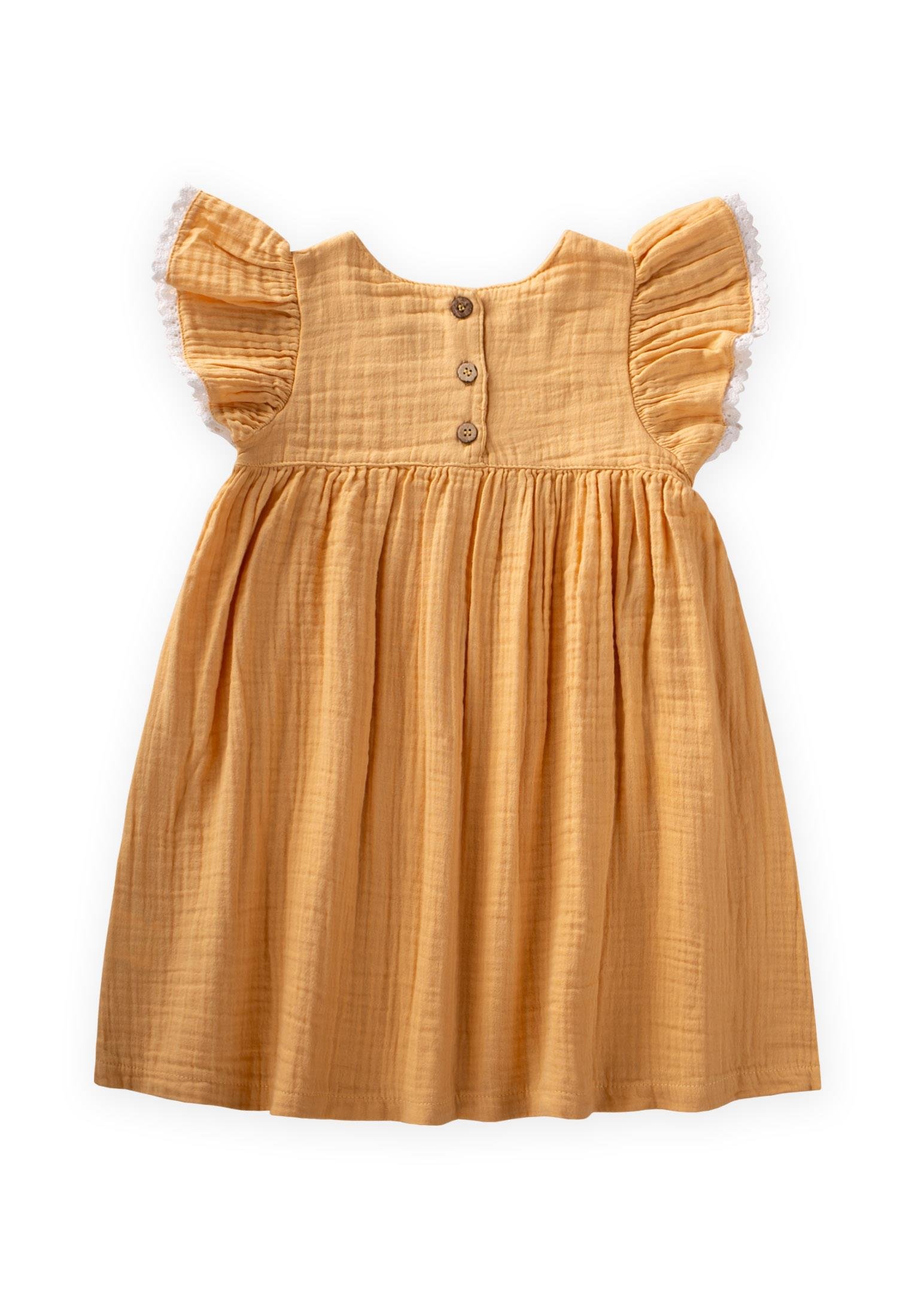 CigitOrganik Nakışlı Müslin Kız Elbise 2-10 Yaş PASTEL SARI