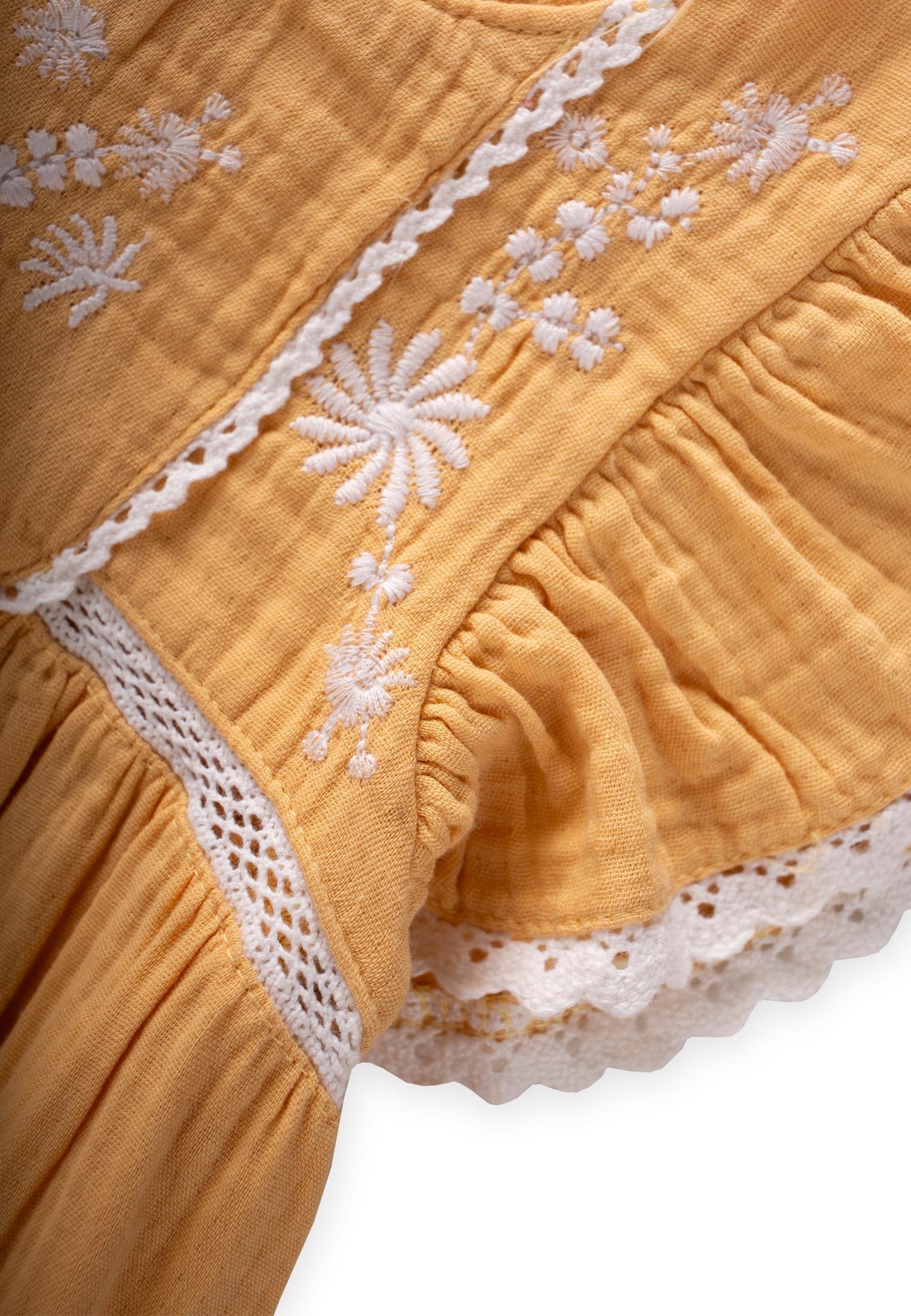 CigitOrganik Nakışlı Müslin Kız Elbise 2-10 Yaş PASTEL SARI