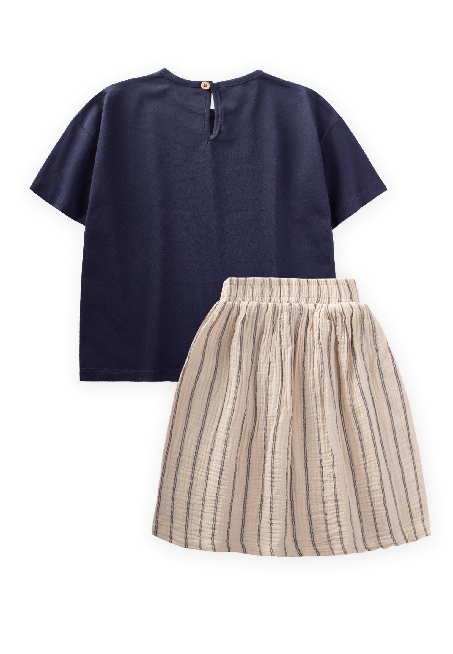 CigitKuş Baskılı Taş Detaylı Müslin Etekli Takım 2-8 Yaş LACİVERT