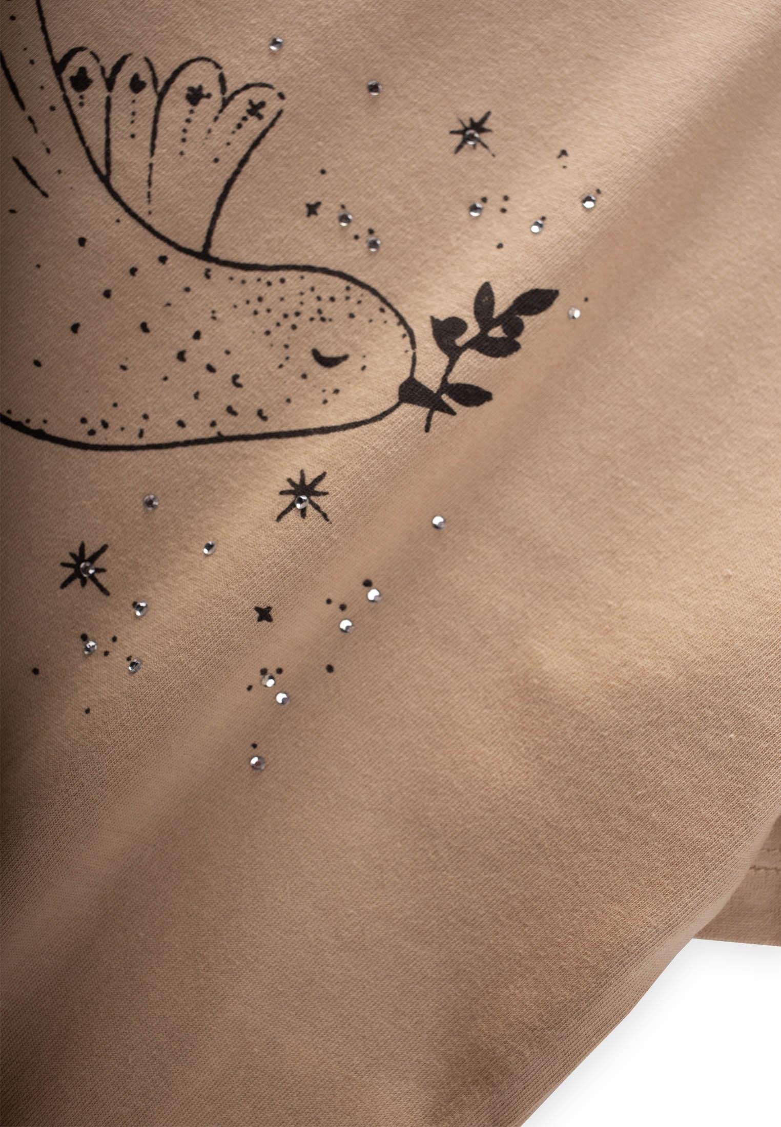 CigitKuş Baskılı Taş Detaylı Müslin Etekli Takım 2-8 Yaş BEJ