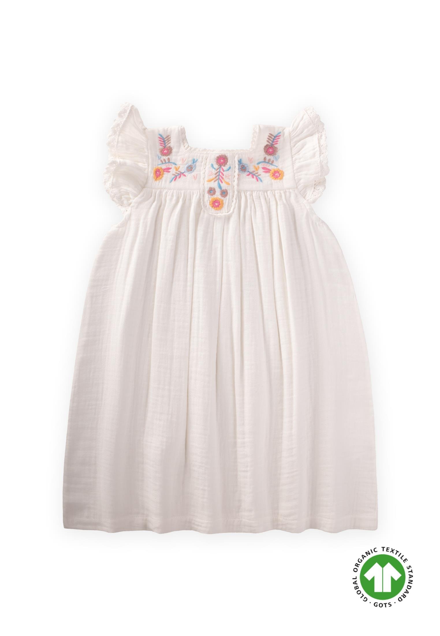 CigitNakışlı Organik Müslin Elbise 2-8 Yaş EKRU