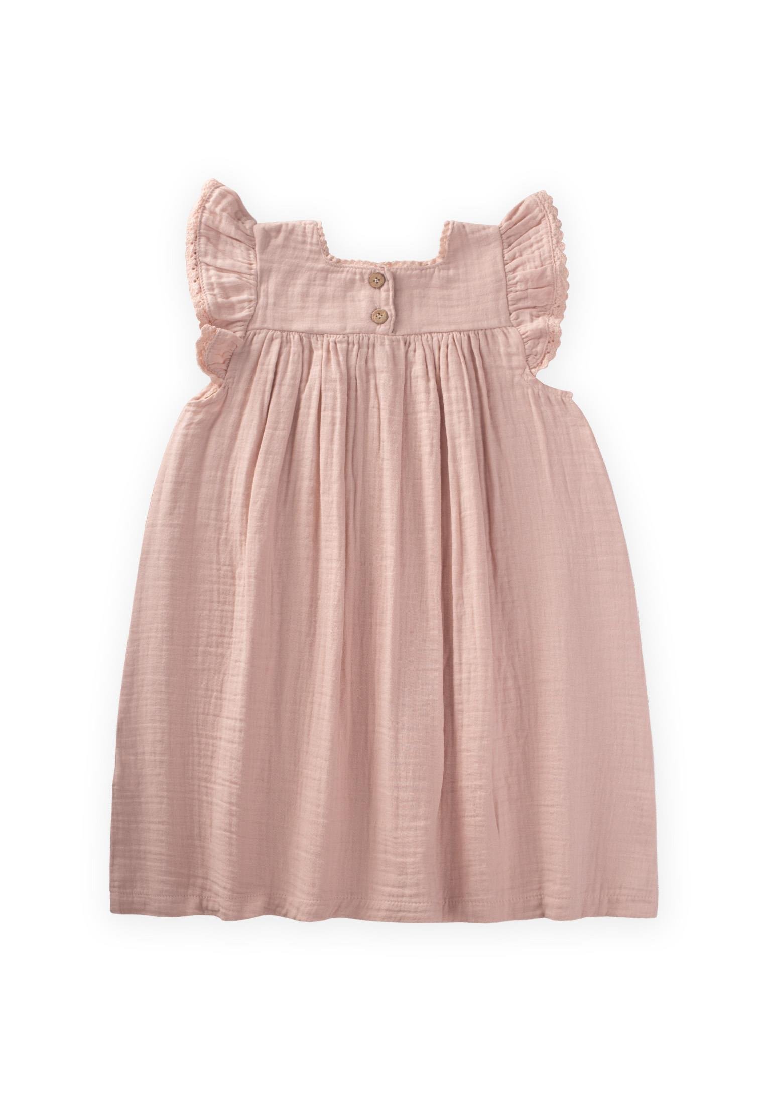 CigitNakışlı Organik Müslin Elbise 2-8 Yaş PUDRA PEMBE