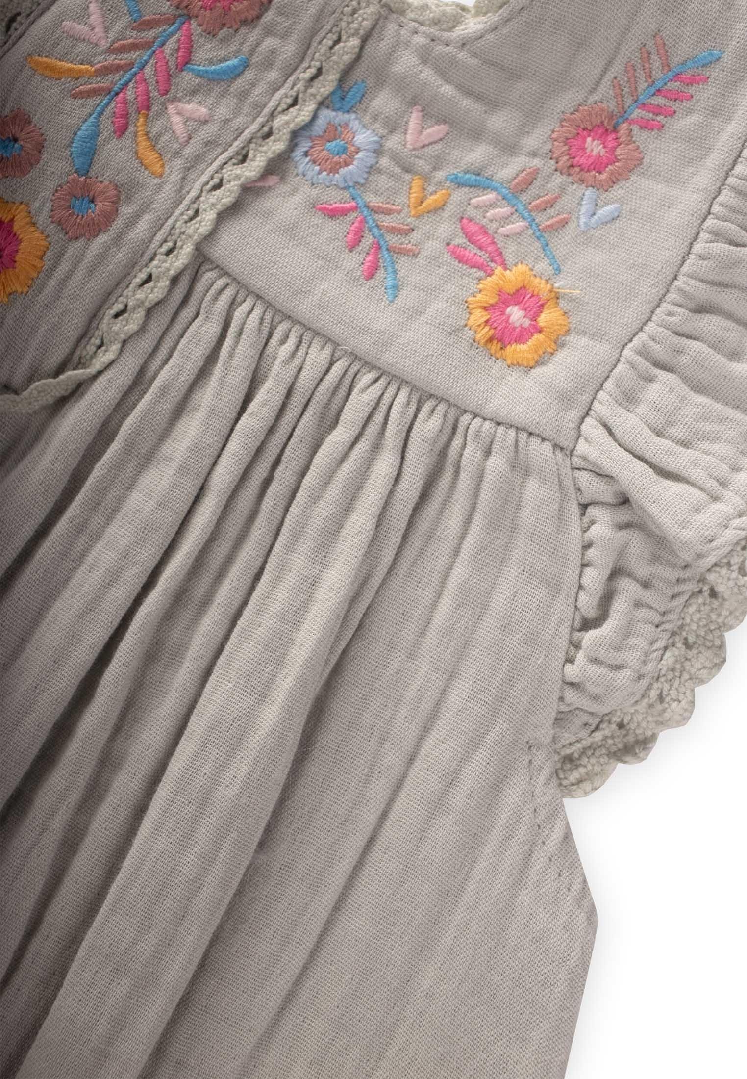 CigitNakışlı Organik Müslin Elbise 2-8 Yaş SU YEŞİLİ