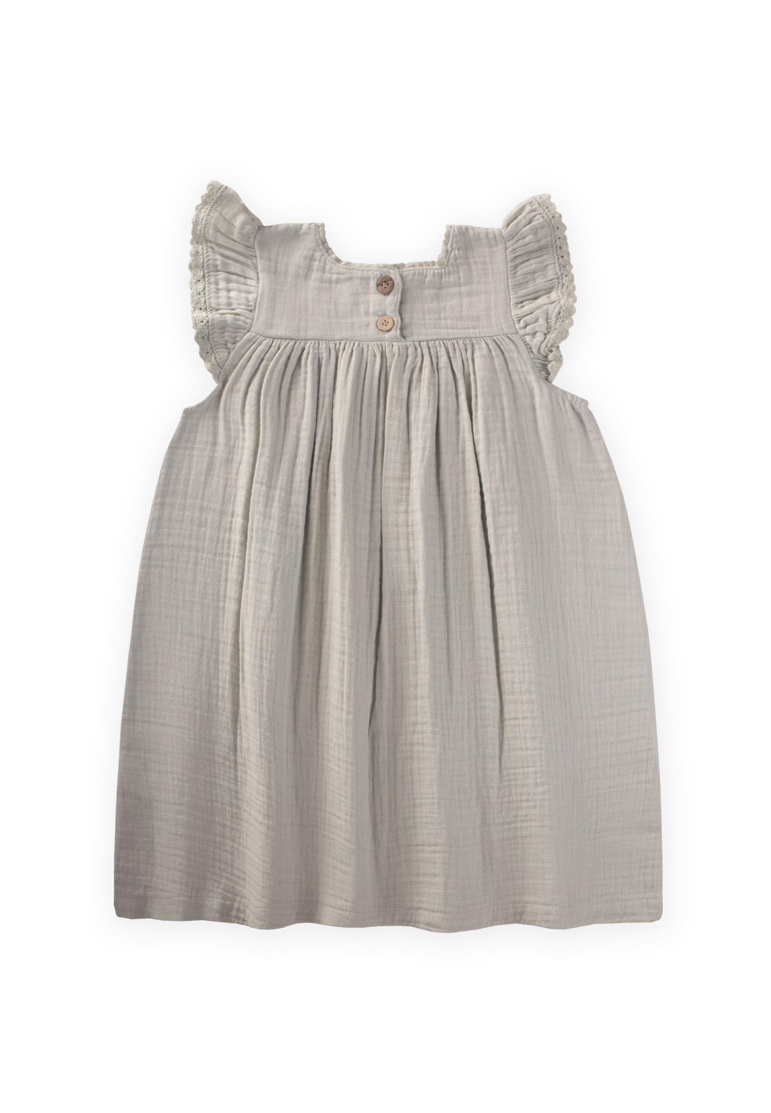 CigitNakışlı Organik Müslin Elbise 2-8 Yaş SU YEŞİLİ