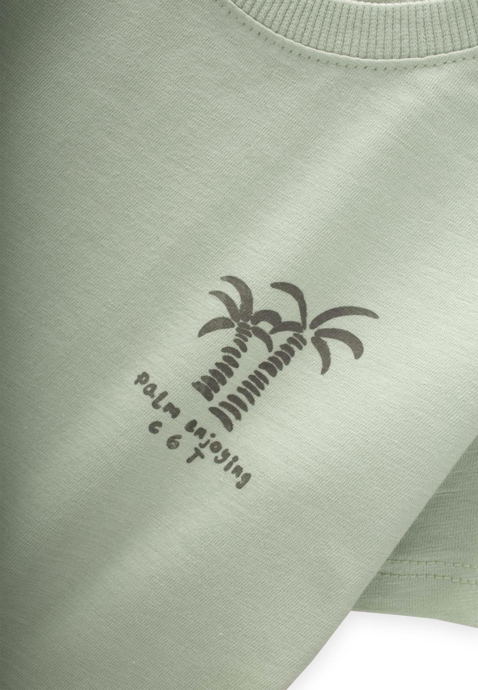 CigitOrganik Şalvarlı Palmiye Baskılı T-Shırt Takım 1-5 Yaş SU YEŞİLİ