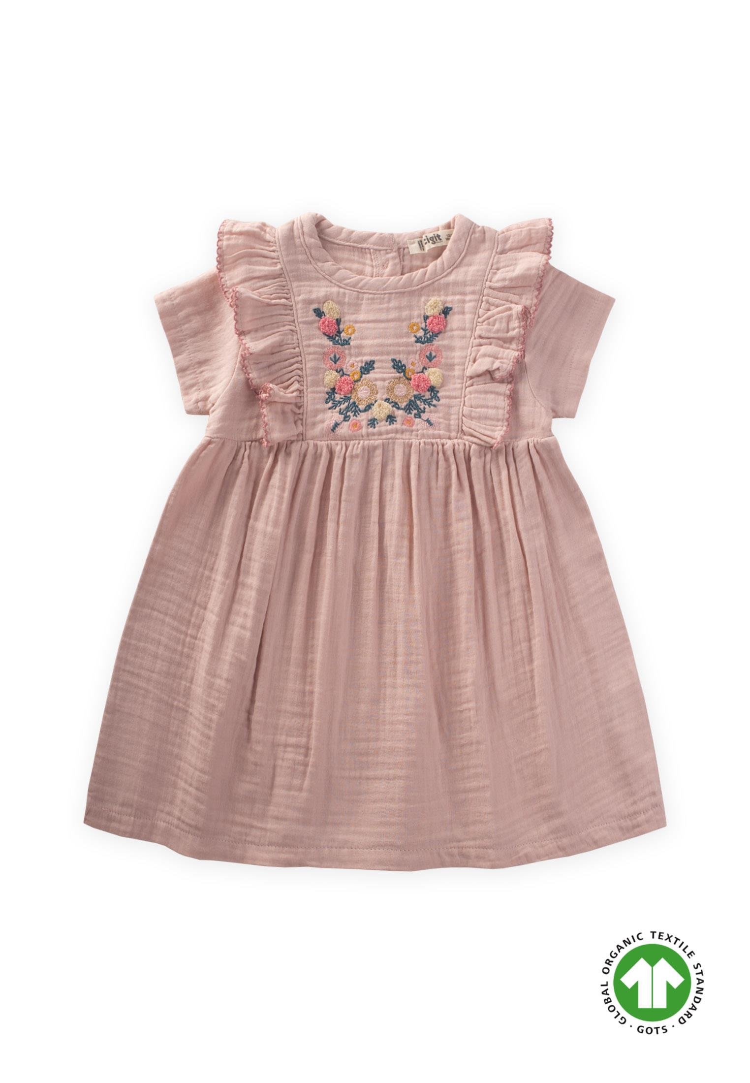 CigitEtnik Süzene Nakışlı Organik Elbise 1-7 Yaş PUDRA PEMBE